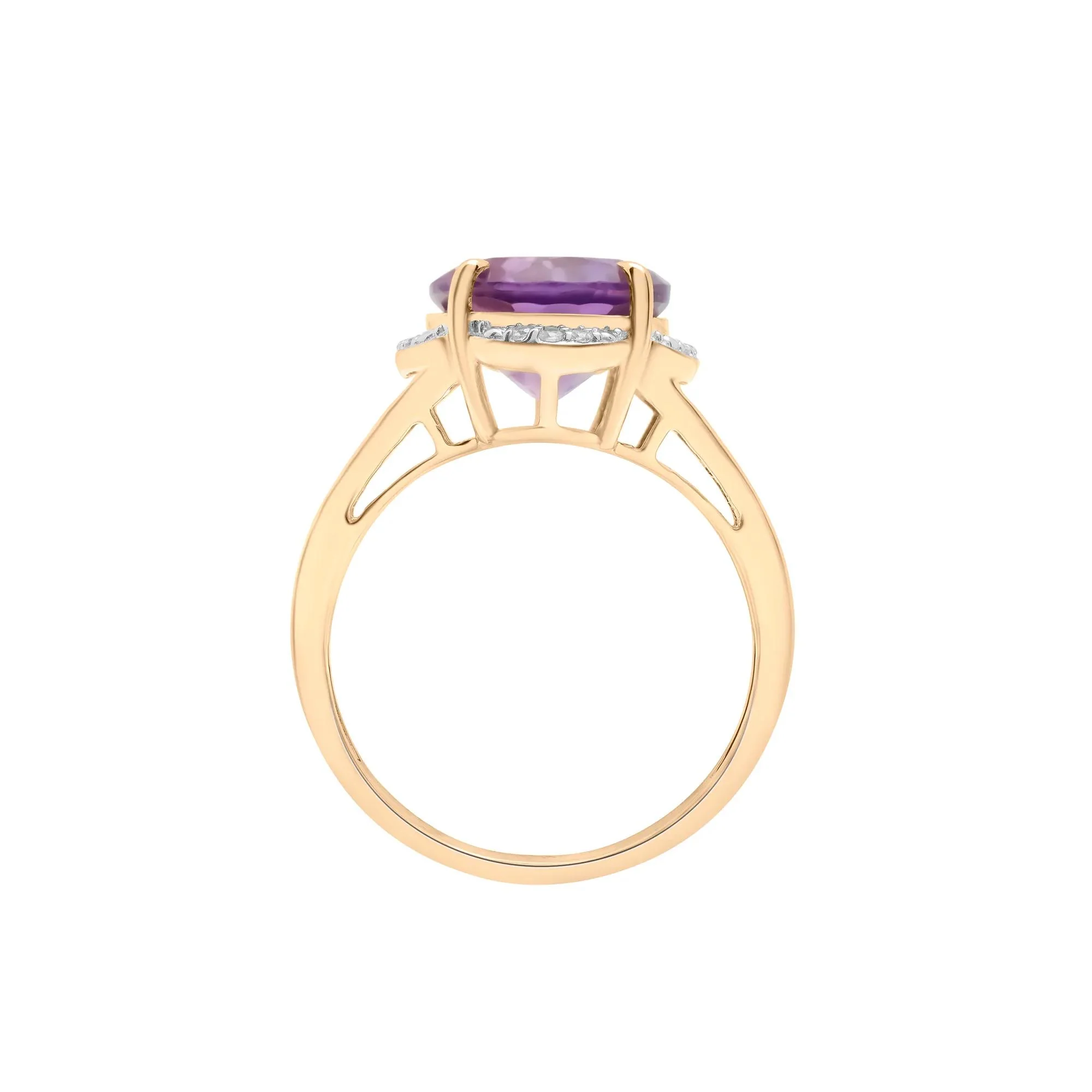 Oval Amethyst and Diamond Accent Cocktail Ring 10K Yellow Gold Size 7 2mm - Image 2