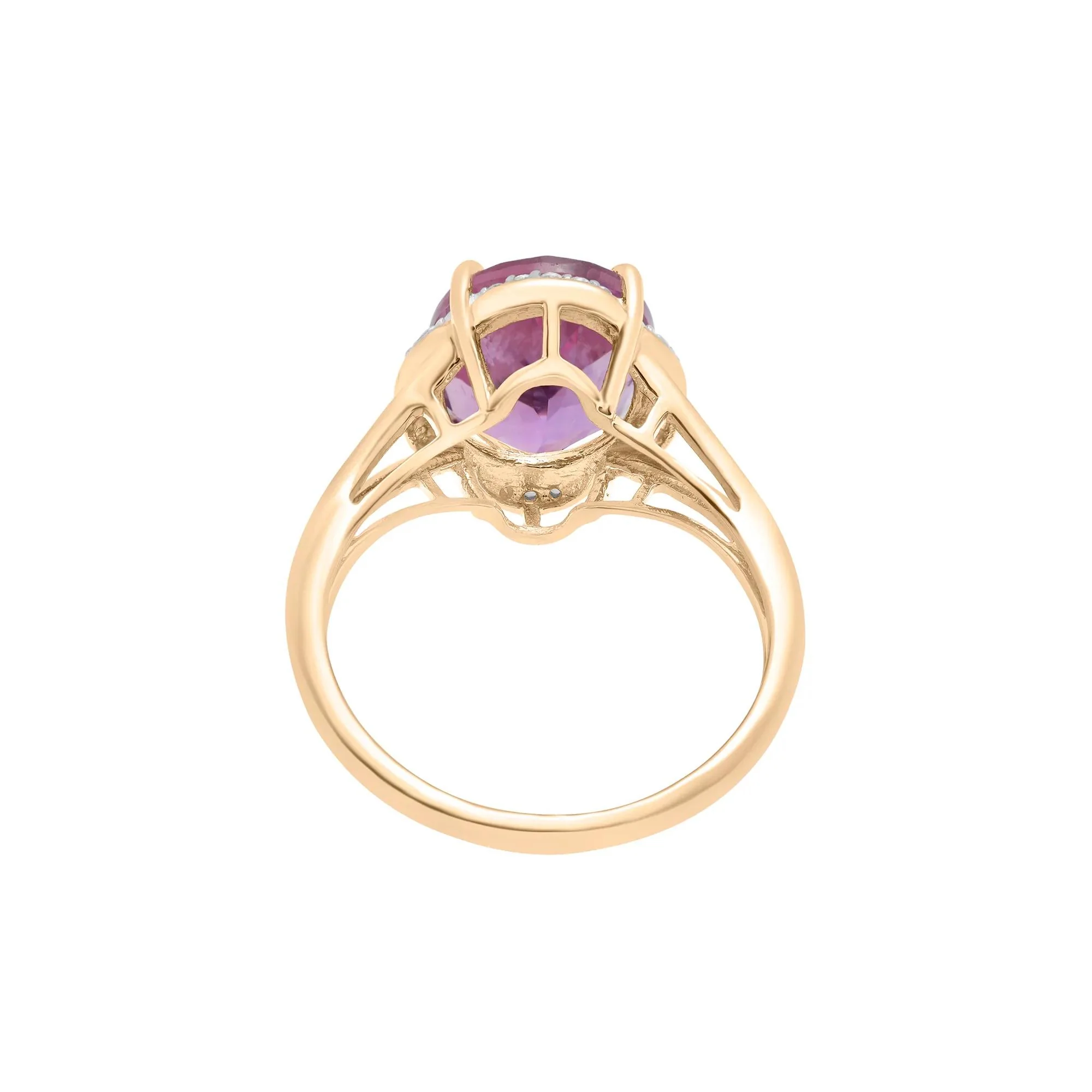 Oval Amethyst and Diamond Accent Cocktail Ring 10K Yellow Gold Size 8.5 2mm - Image 4