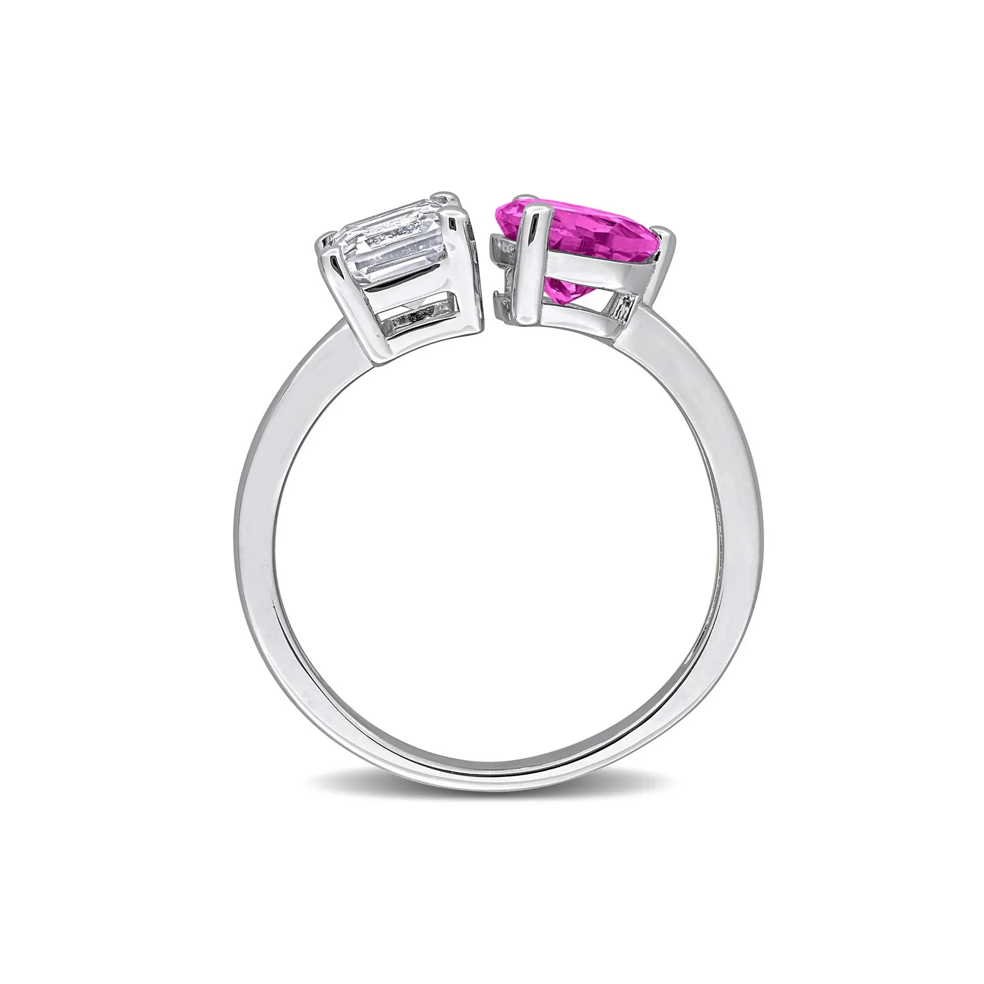 Lab-Created Pink Sapphire & Lab-Created White Sapphire Toi Et Moi Heart Ring .925 Sterling Silver Size 7 8mm - Image 2