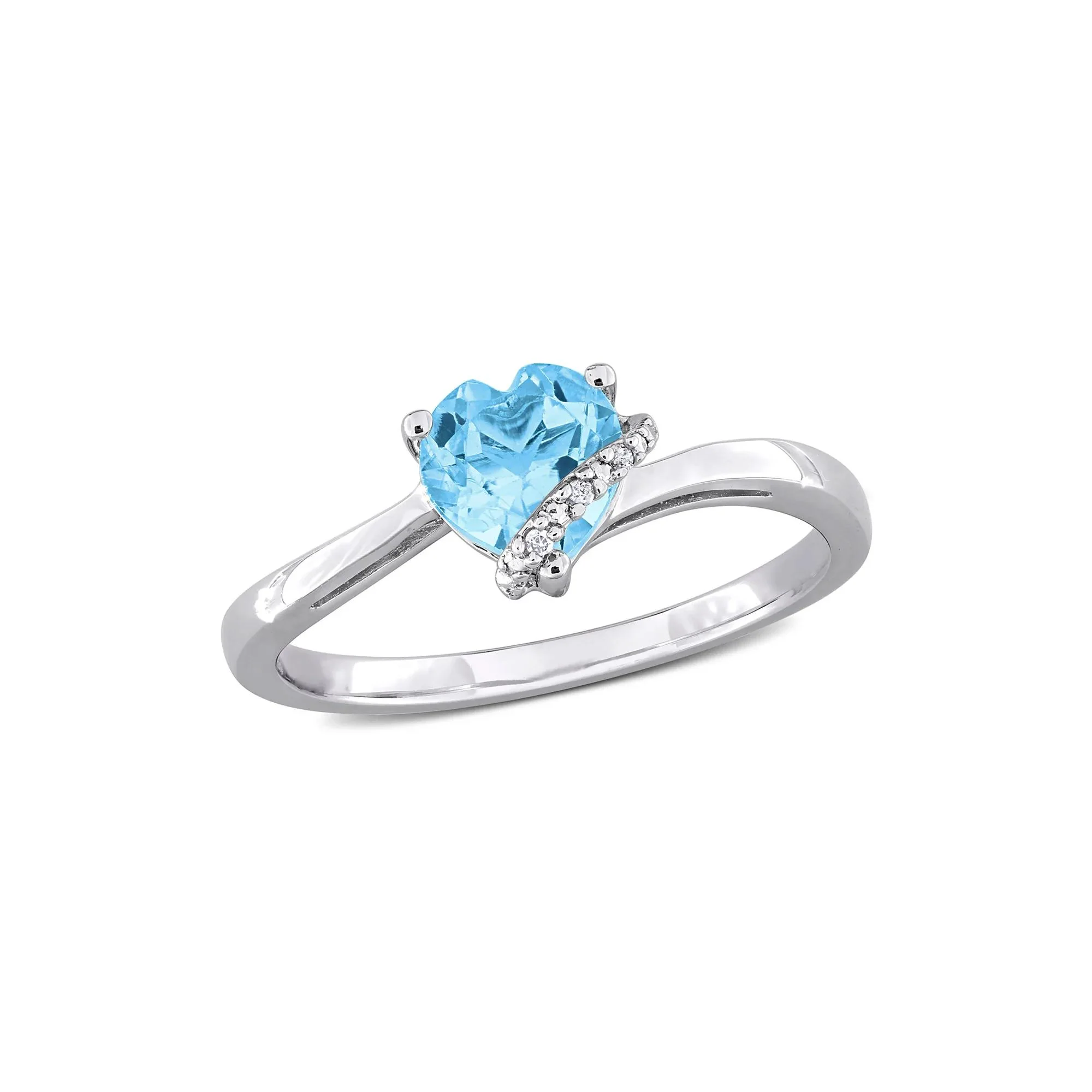 Heart-Shaped Blue Topaz and Diamond Accent Ring .925 Sterling Silver White Size 8 7mm - Image 4