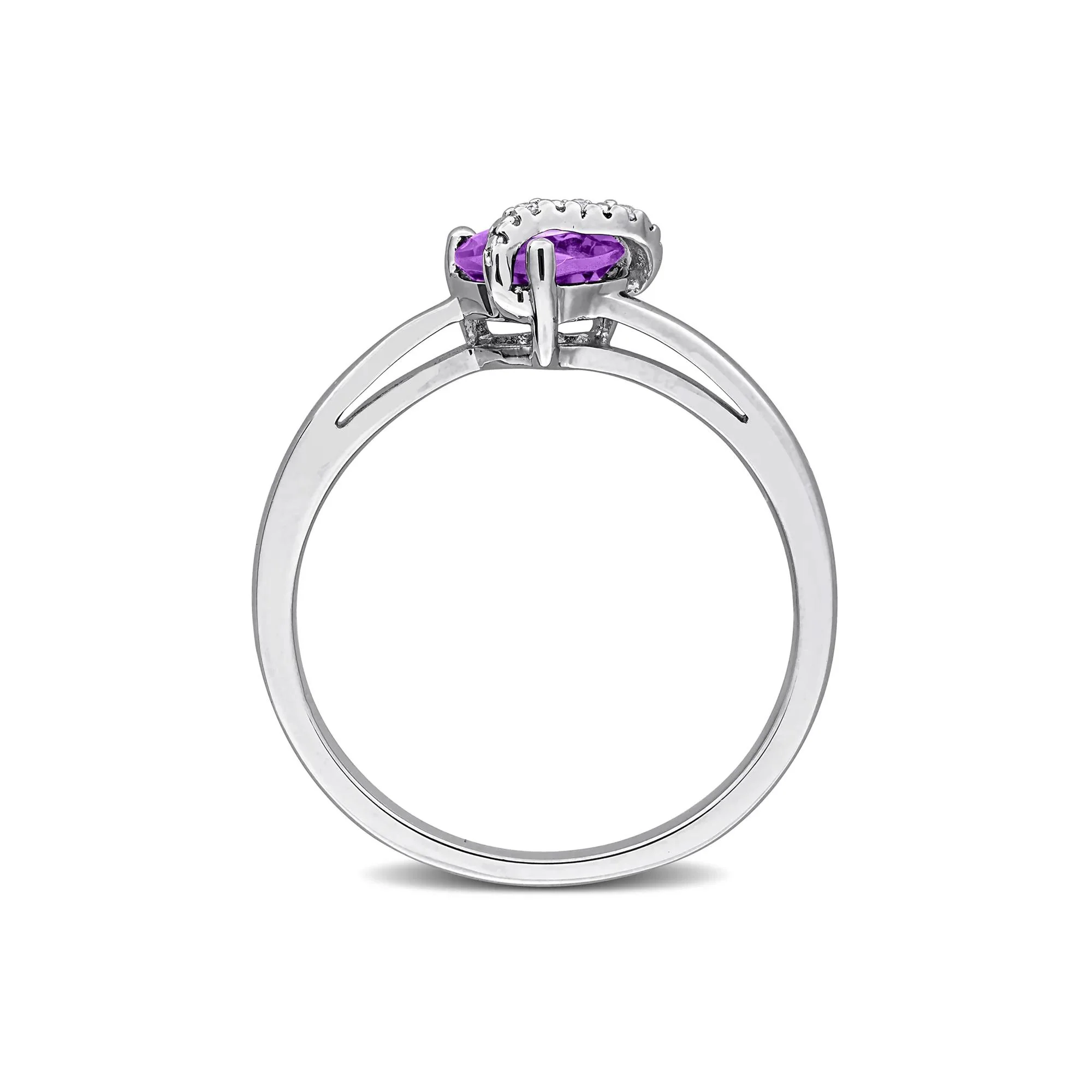 Heart-Shaped Amethyst and Diamond Accent Ring .925 Sterling Silver White Size 5 7mm - Image 2