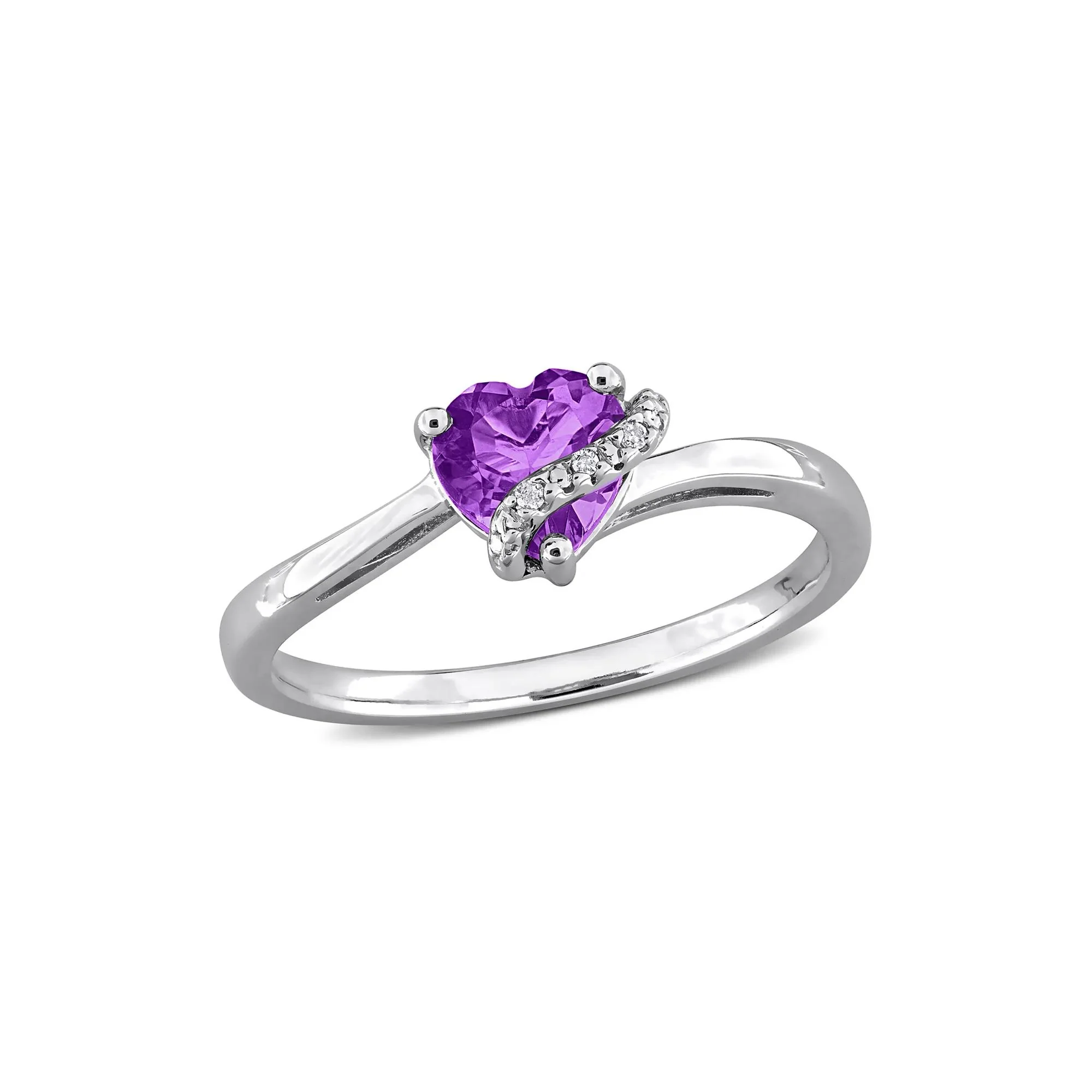 Heart-Shaped Amethyst and Diamond Accent Ring .925 Sterling Silver White Size 7 7mm - Image 4