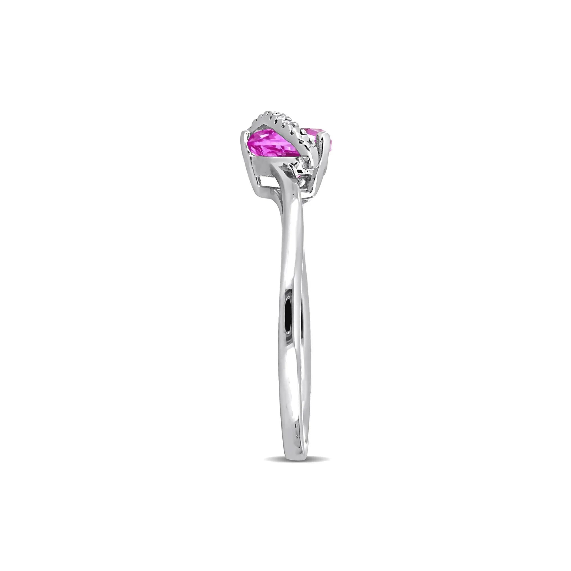 Heart-Shaped Lab-Created Pink Sapphire and Diamond Accent Ring .925 Sterling Silver White Size 7 7mm - Image 3