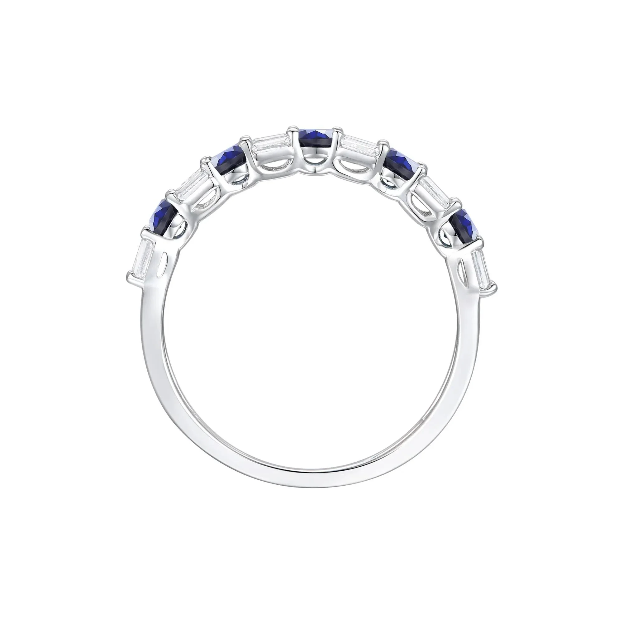 1/3 CT. Tw. Blue Sapphire and Diamond Ring 10K White Gold Round Brilliant Cut Size 7.5 1mm - Image 3