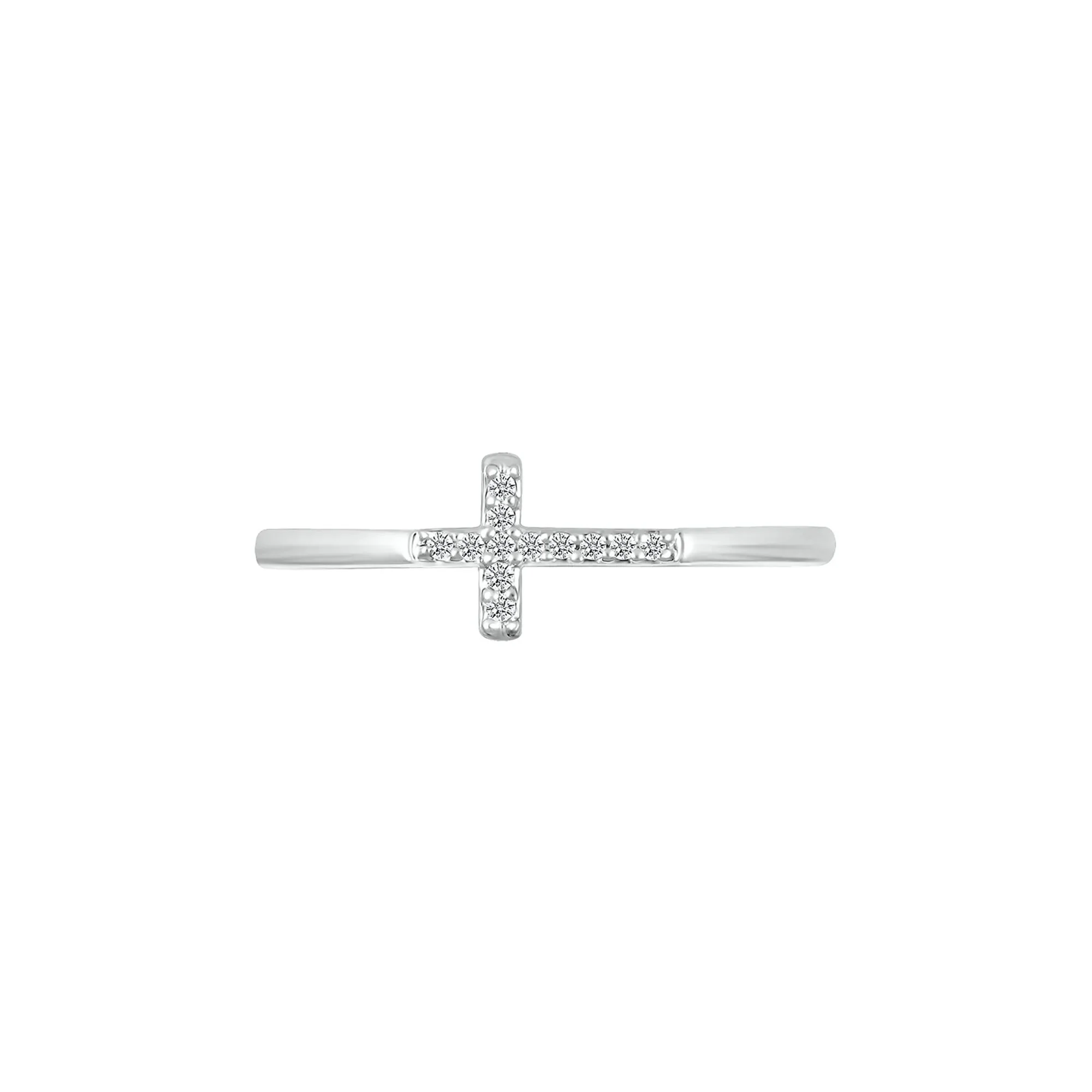 Diamond Accent Cross Ring .925 Sterling Silver White Size 8