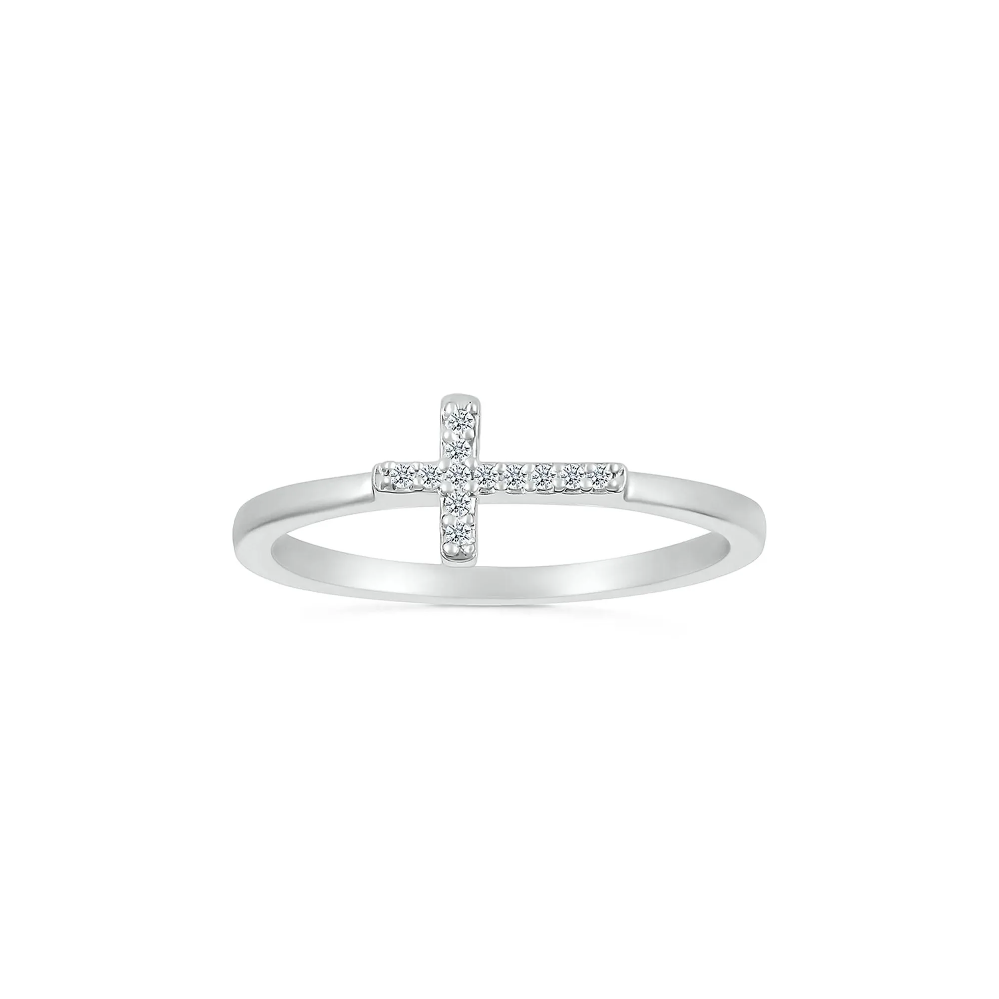 Diamond Accent Cross Ring .925 Sterling Silver White Size 8.5 - Image 4
