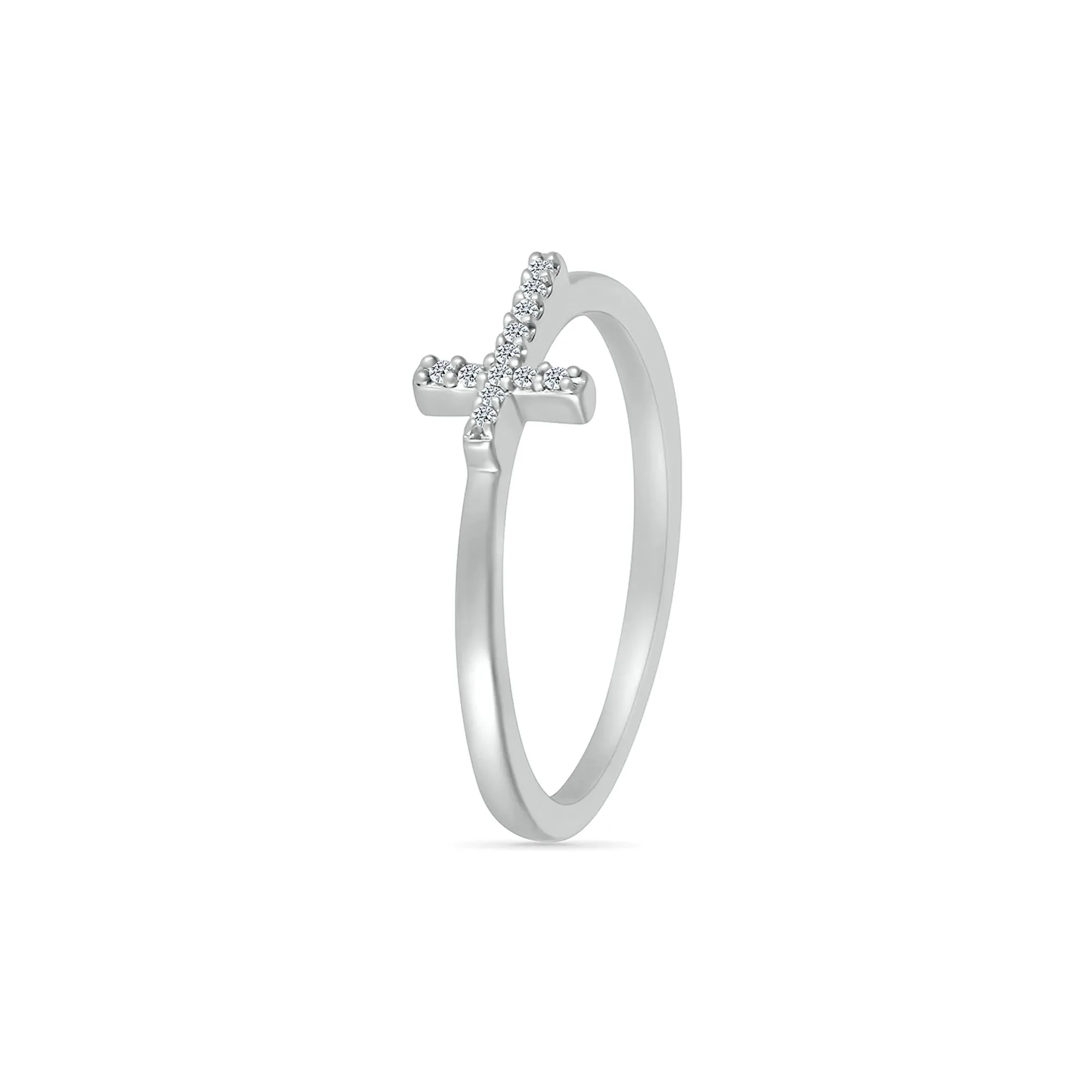 Diamond Accent Cross Ring .925 Sterling Silver White Size 9 - Image 5