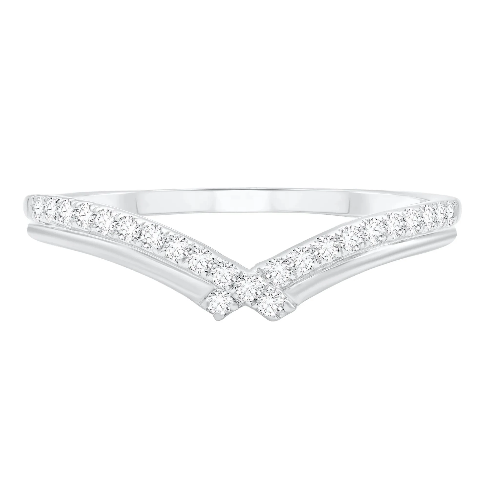 1/7 CT. Tw. Diamond Contour Band Ring 10K White Gold Round Brilliant Cut Size 7.5