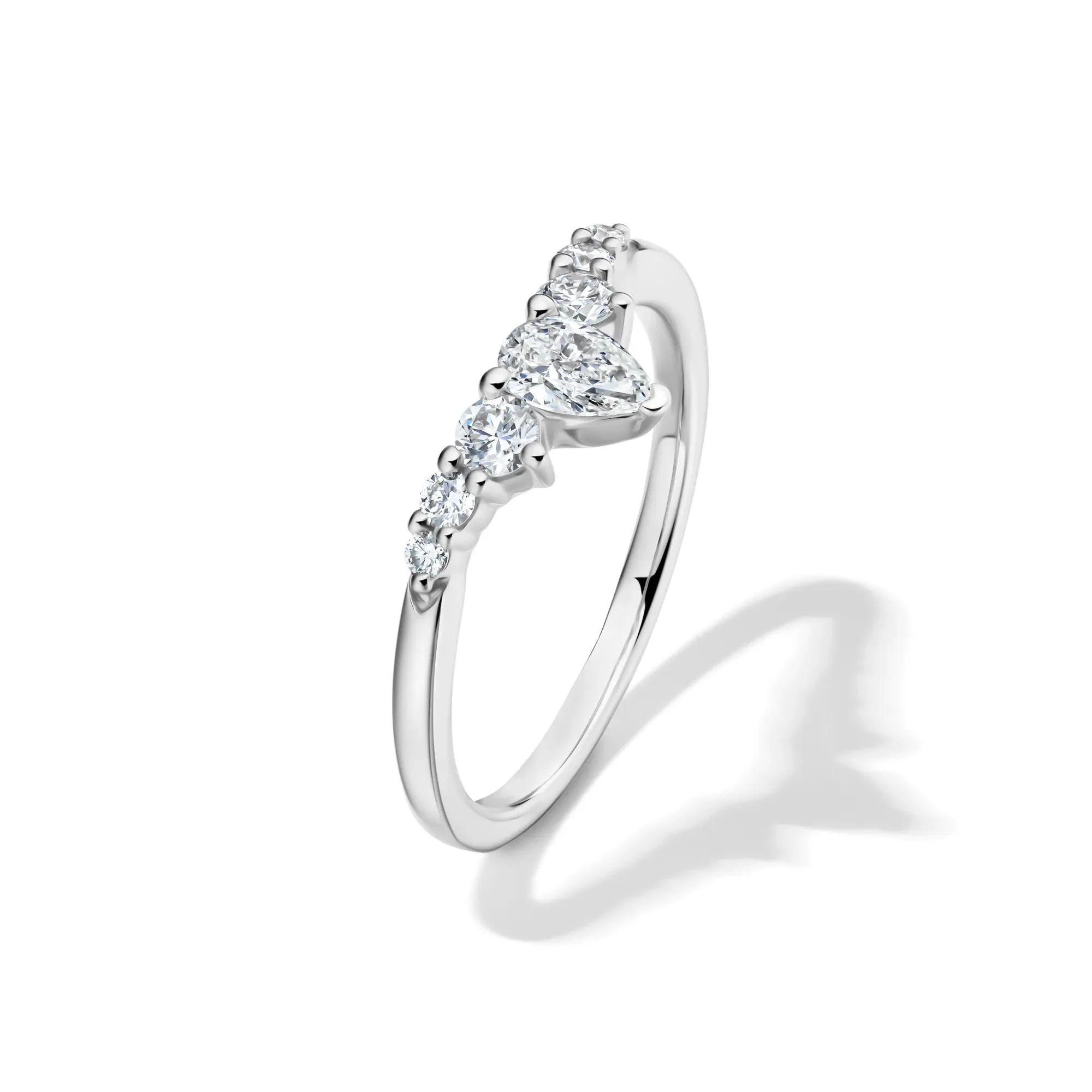 1/2 CT. Tw. Lab Grown Diamond Chevron Contour Band Ring 14K White Gold Round Brilliant Cut Size 6.5 - Image 4