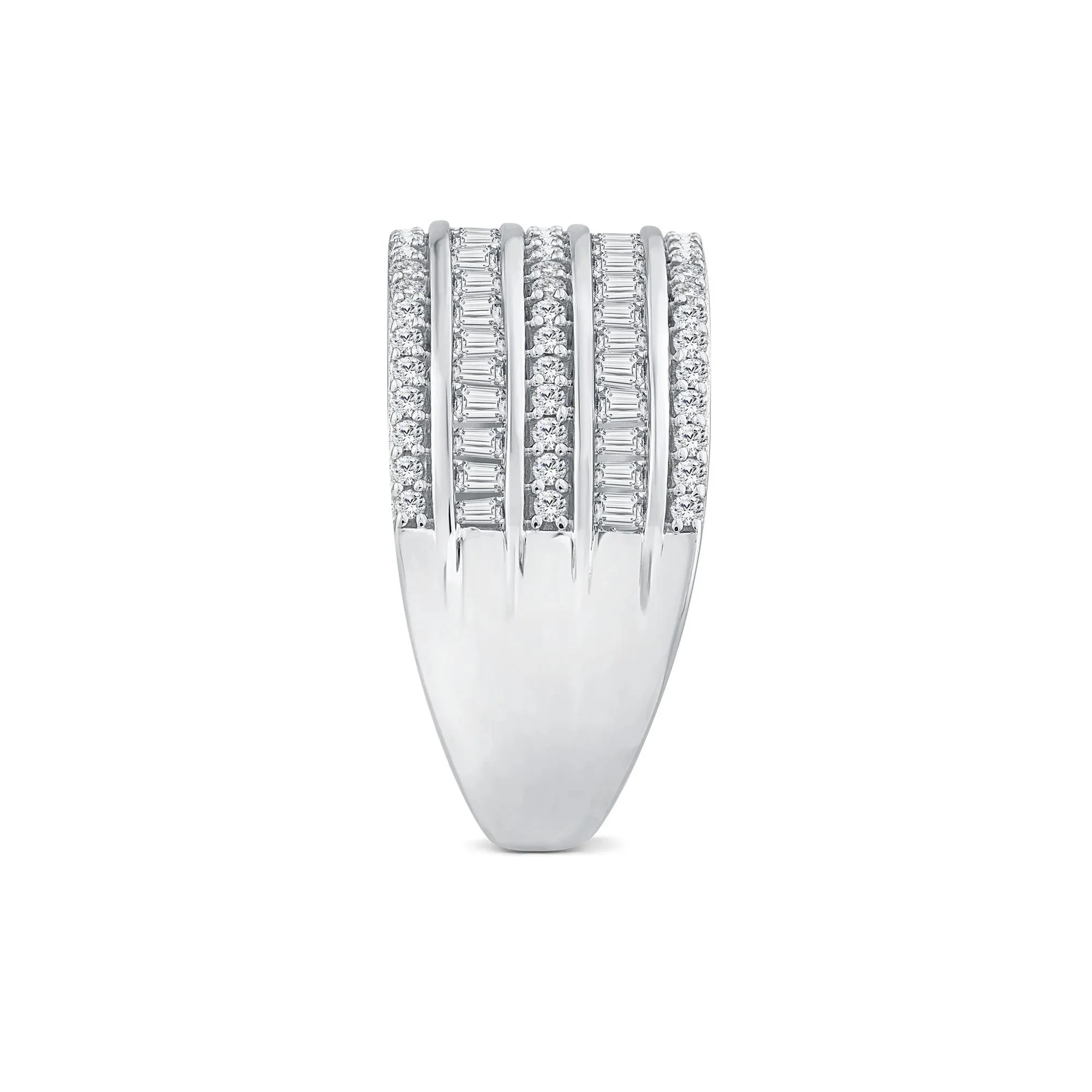 3 CT. Tw. Round and Baguette Multi-Row Diamond Band Ring 14K White Gold Size 6.5 1mm - Image 2