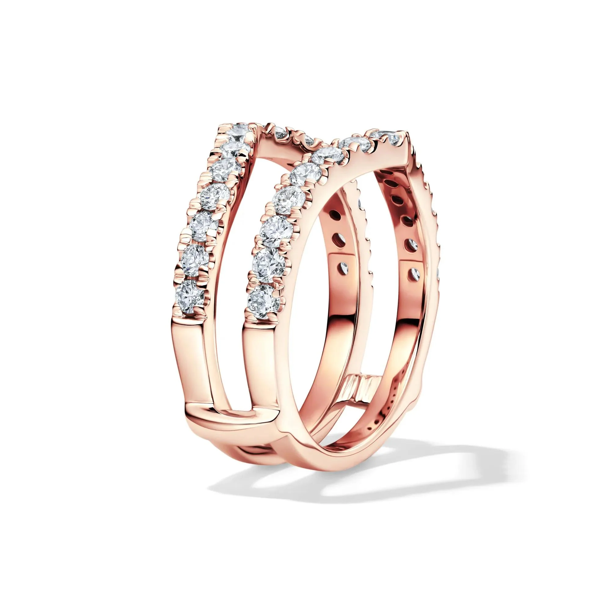 1 CT. Tw. Lab Grown Diamond Chevron Ring Insert 14K Rose Gold Round Brilliant Cut Size 6.5 6mm - Image 3