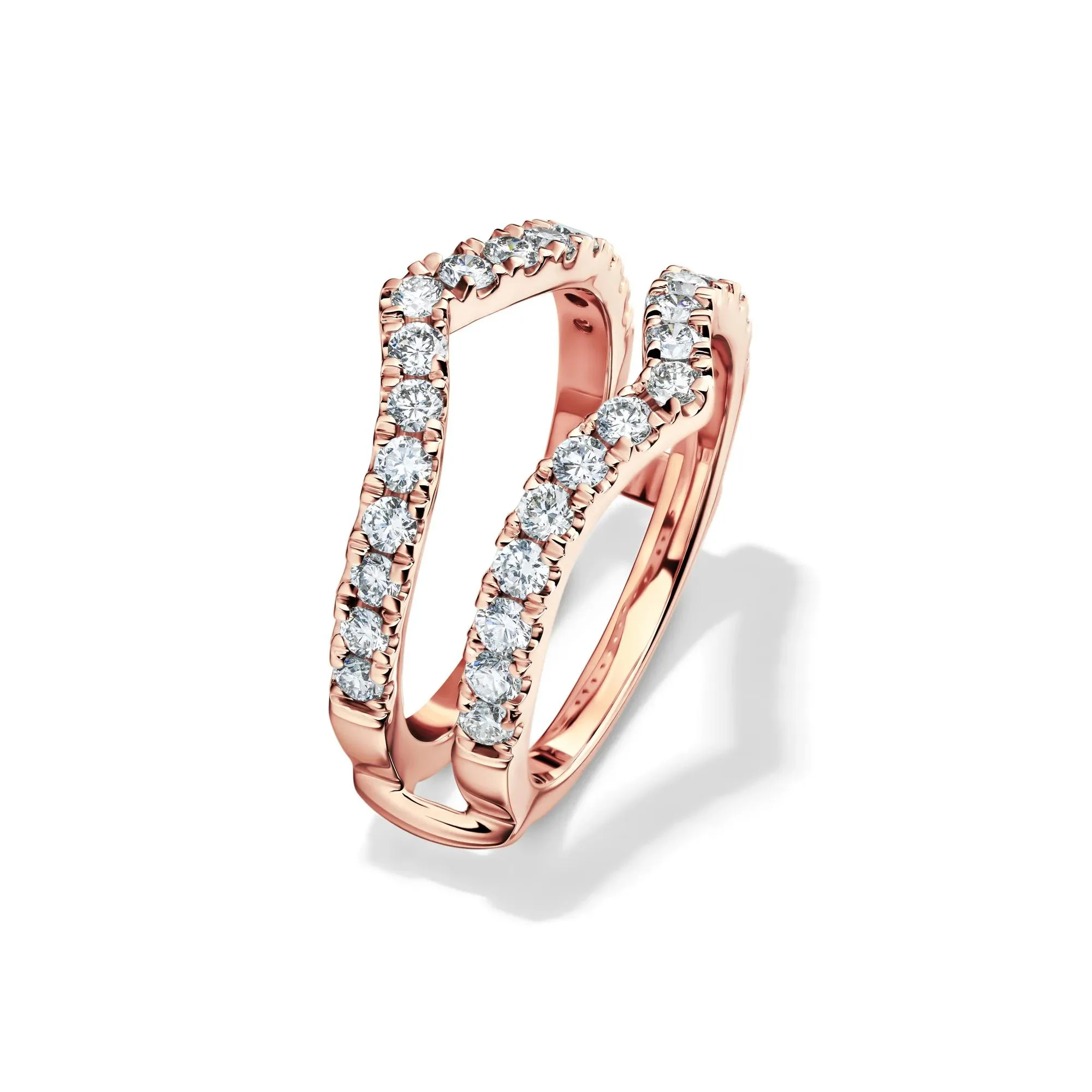 1 CT. Tw. Lab Grown Diamond Chevron Ring Insert 14K Rose Gold Round Brilliant Cut Size 8 6mm - Image 4
