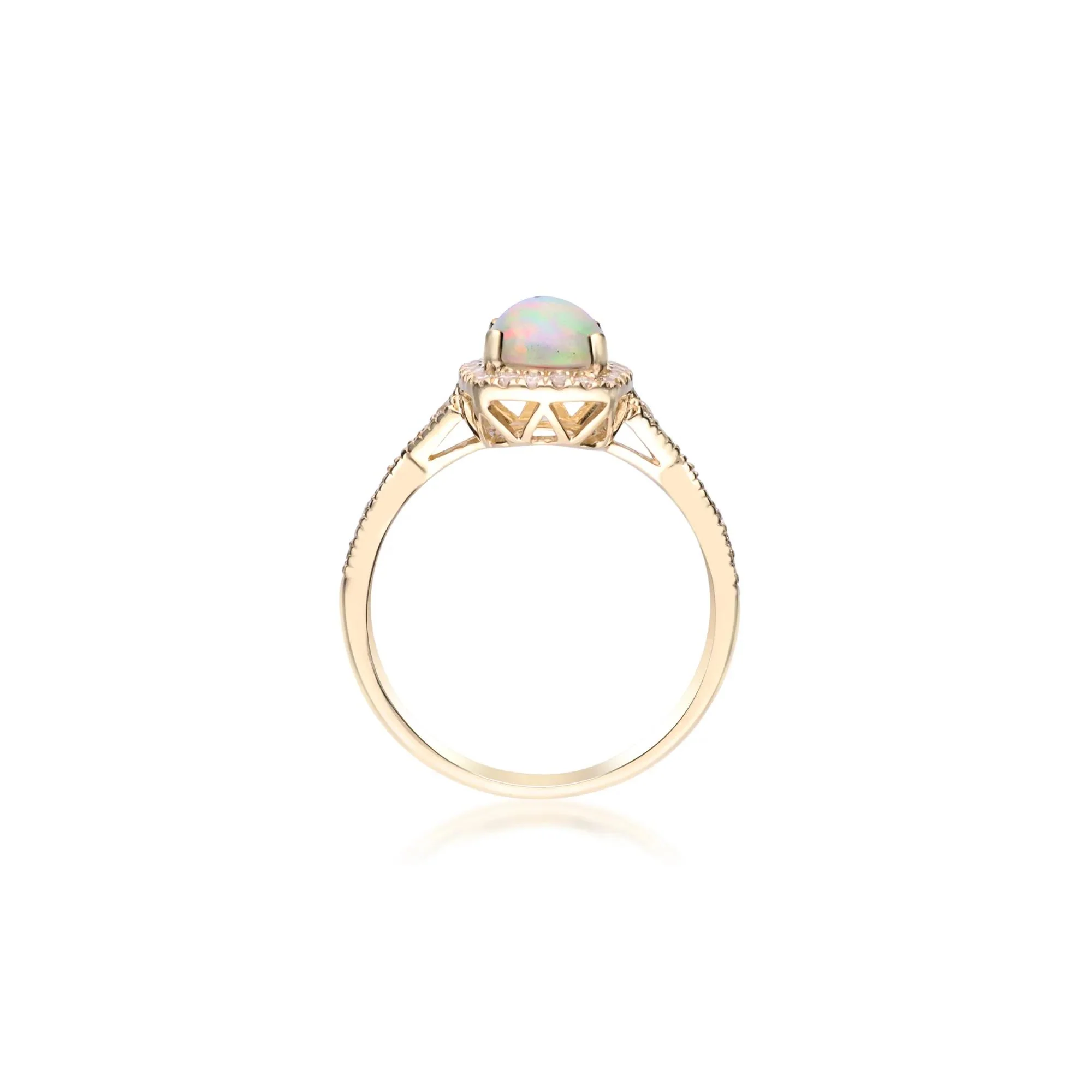 1/5 CT. Tw. Opal and Diamond Ring 10K Yellow Gold Round Brilliant Cut Size 6 2mm - Image 2
