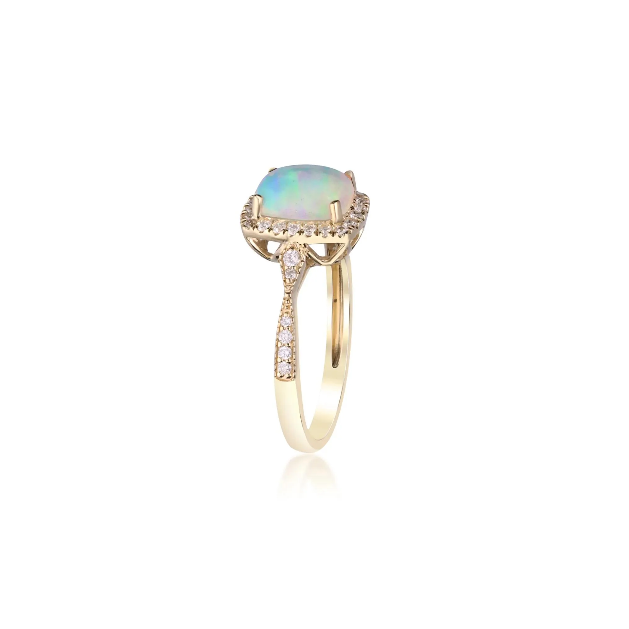 1/5 CT. Tw. Opal and Diamond Ring 10K Yellow Gold Round Brilliant Cut Size 8.5 2mm - Image 3