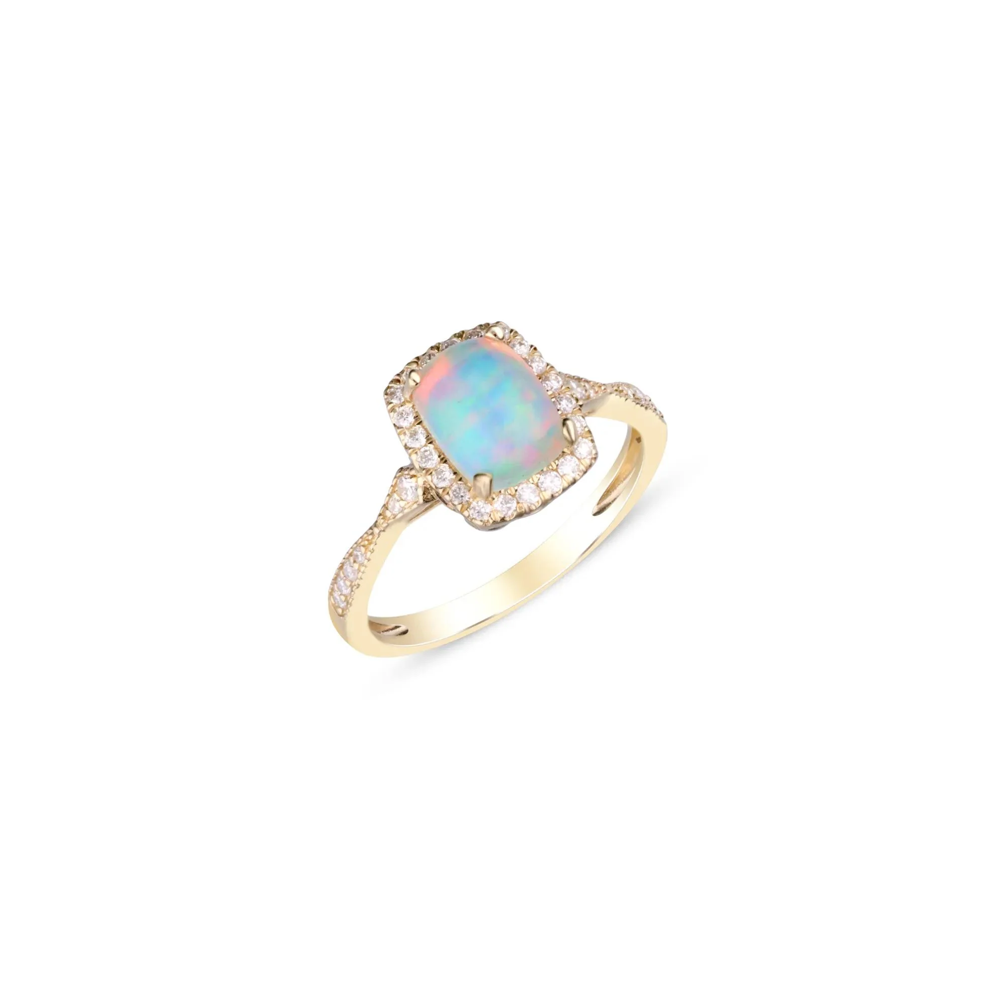1/5 CT. Tw. Opal and Diamond Ring 10K Yellow Gold Round Brilliant Cut Size 9 2mm - Image 4