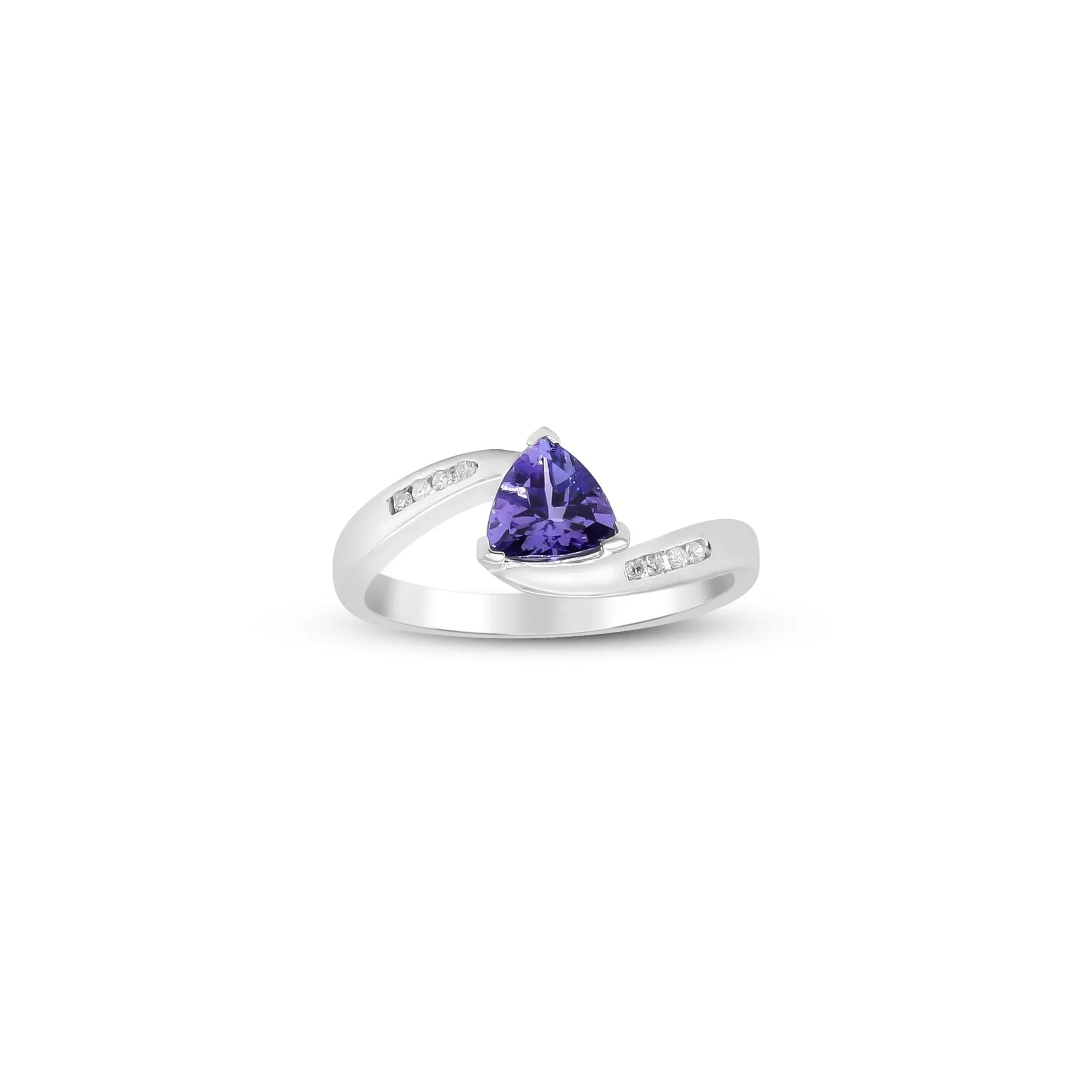 Trillion-Shaped Tanzanite Ring with Diamond Accents .925 Sterling Silver Round Brilliant Cut White Size 6 2mm - Image 4