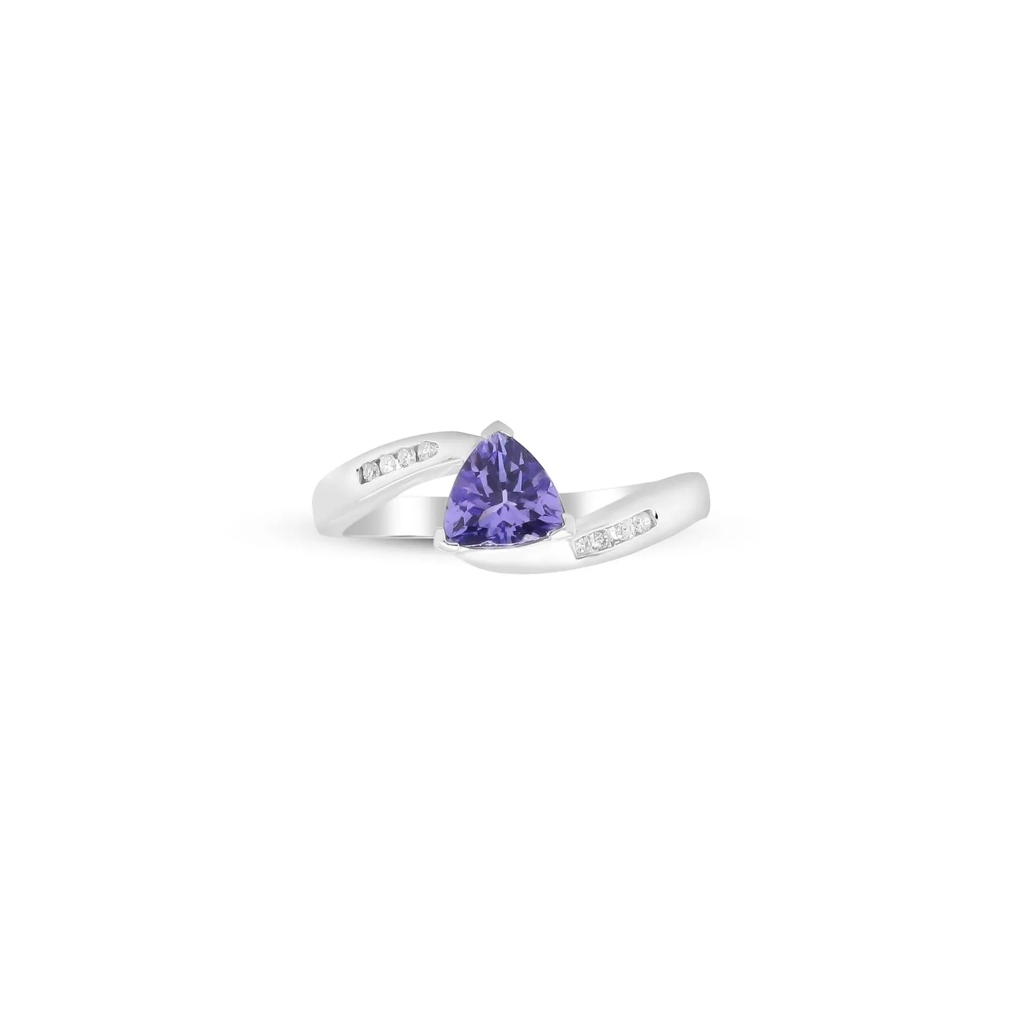 Trillion-Shaped Tanzanite Ring with Diamond Accents .925 Sterling Silver Round Brilliant Cut White Size 9 2mm