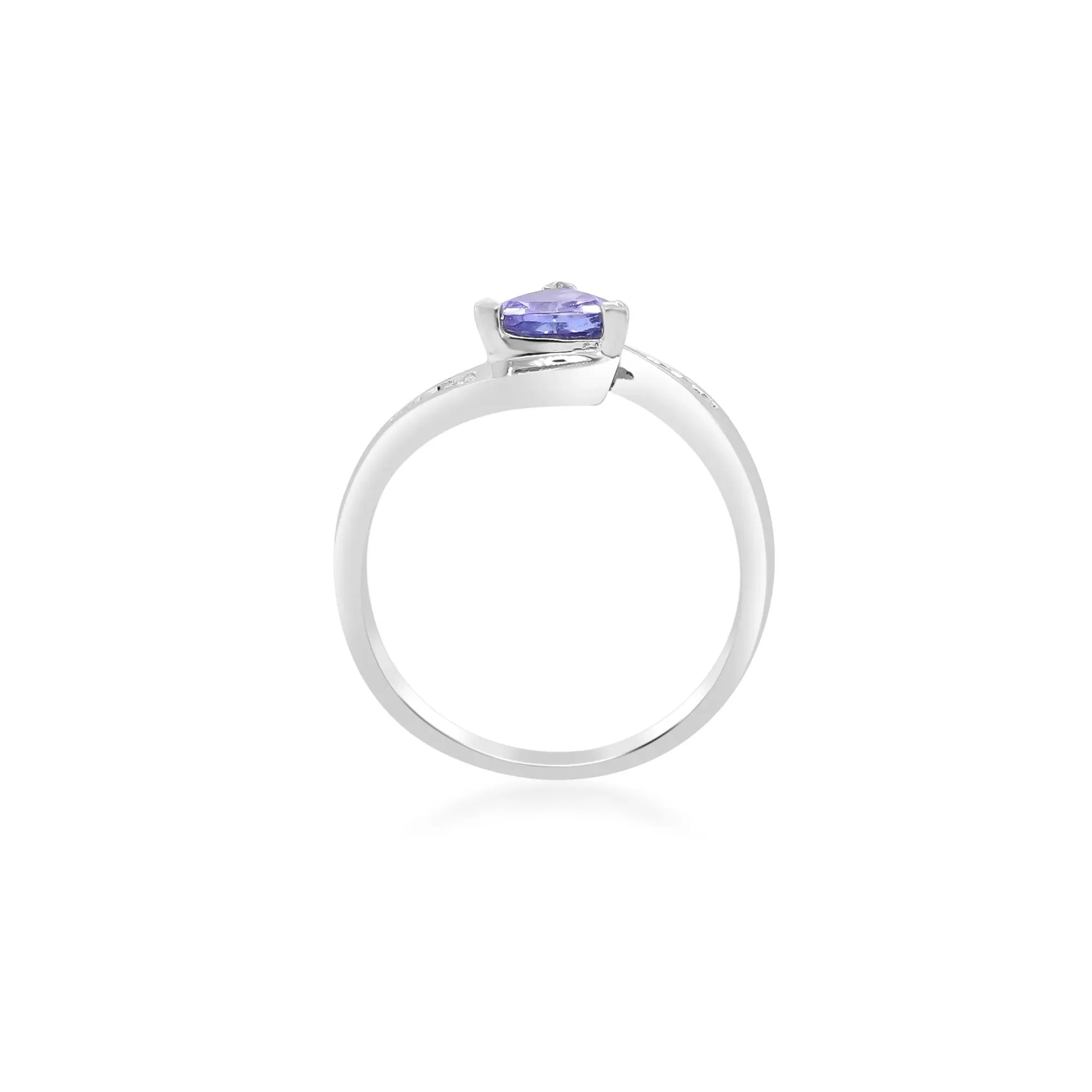 Trillion-Shaped Tanzanite Ring with Diamond Accents .925 Sterling Silver Round Brilliant Cut White Size 9 2mm - Image 2