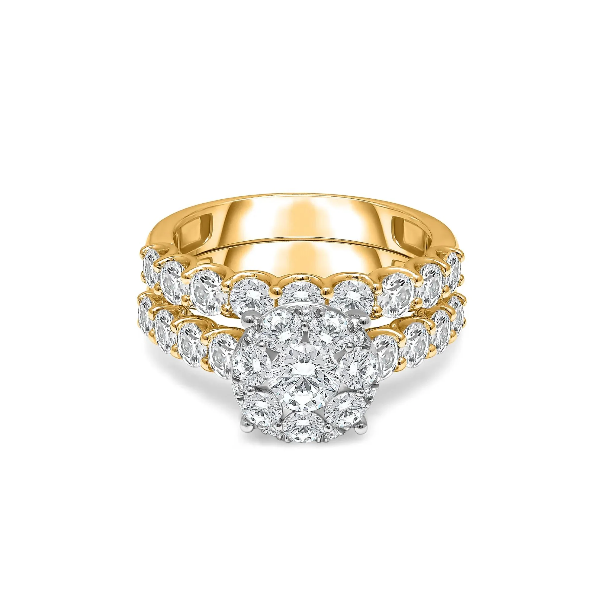 3 CT. Tw. Lab Grown Diamond Engagement Ring Set 10K Yellow Gold Round Brilliant Cut Size 6.5