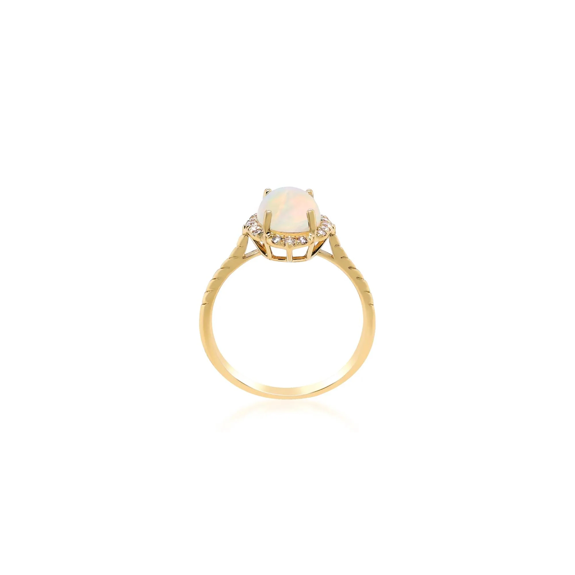 Oval-Shaped Opal and Diamond Ring 10K Yellow Gold Round Brilliant Cut Size 7 2mm - Image 2