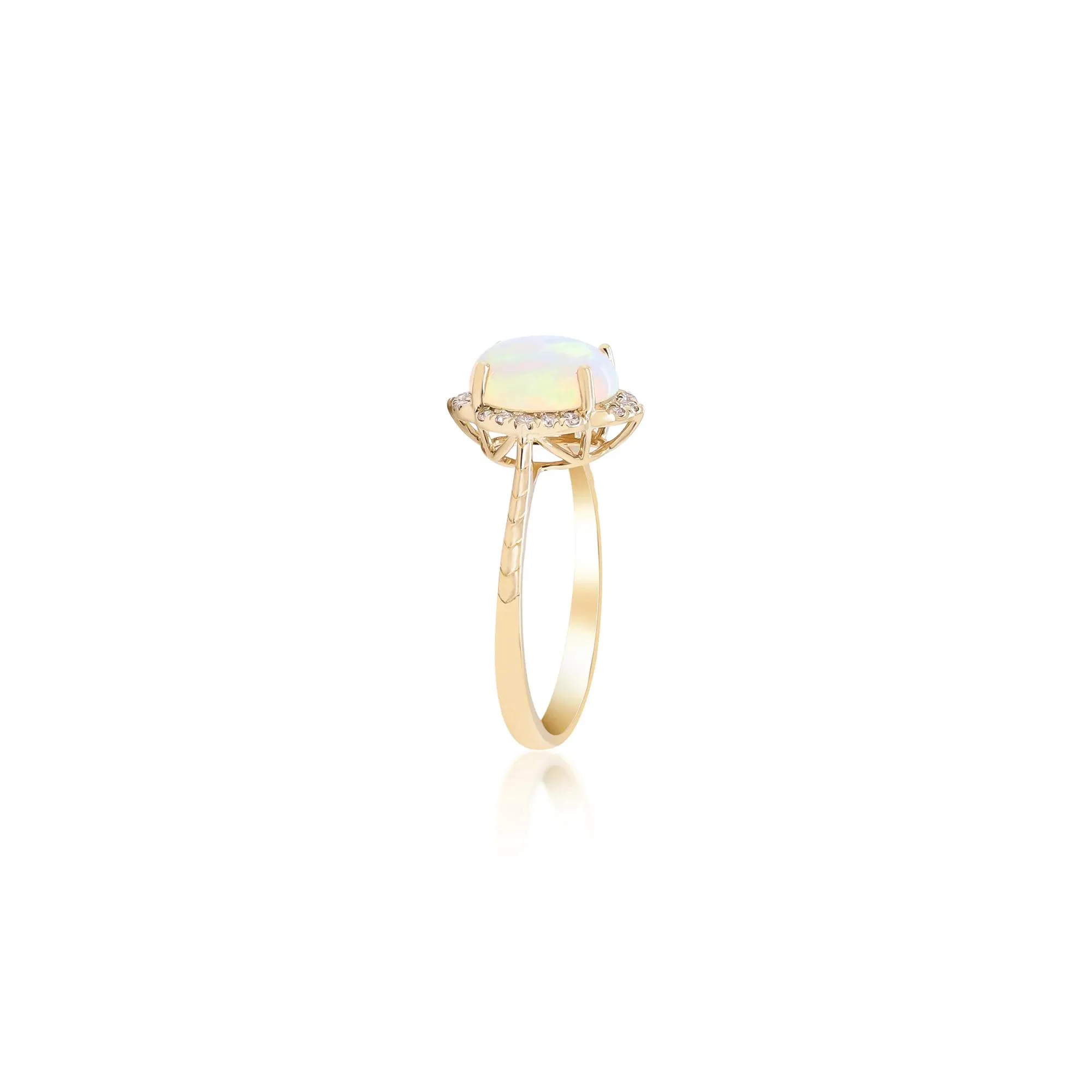 Oval-Shaped Opal and Diamond Ring 10K Yellow Gold Round Brilliant Cut Size 9 2mm - Image 3