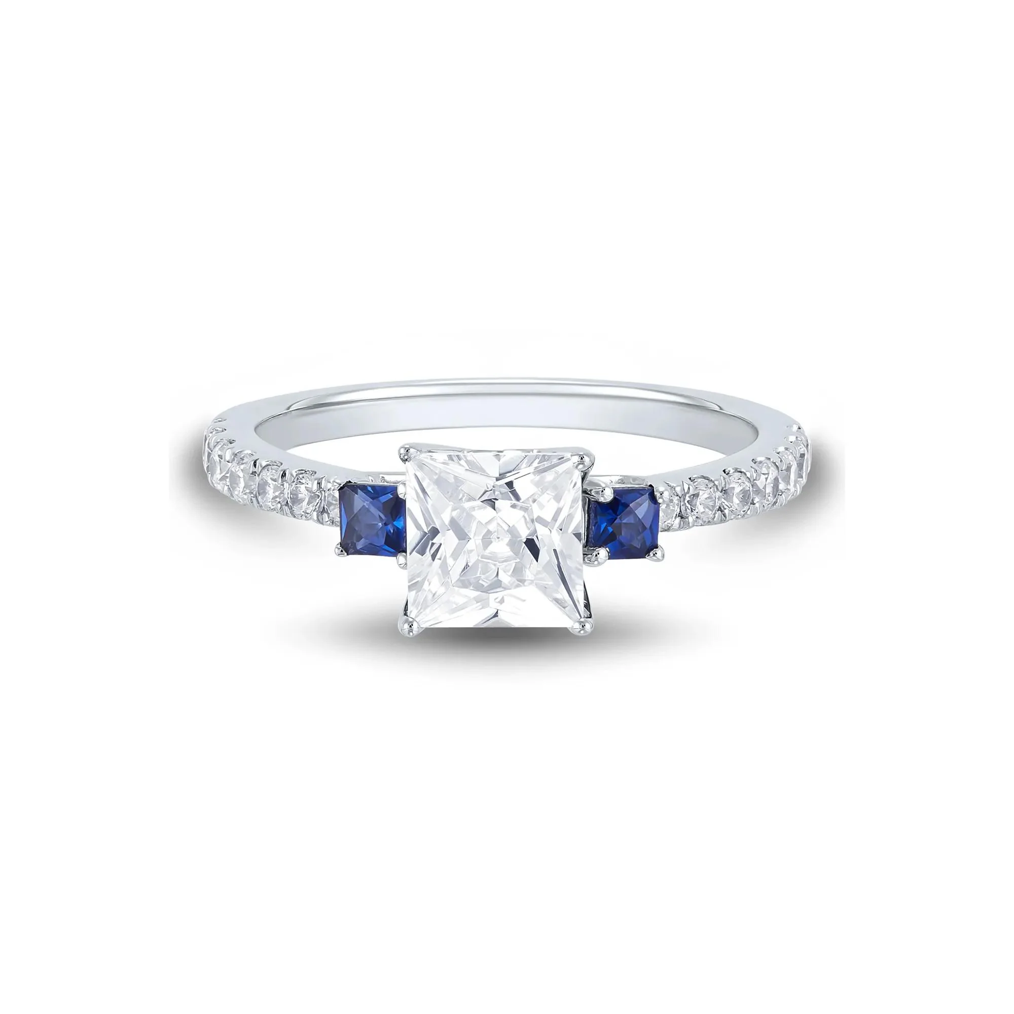 1/2 CT. Tw. Lab Grown Diamond and Blue Sapphire Engagement Ring 10K White Gold Round Brilliant Cut Size 9 1mm