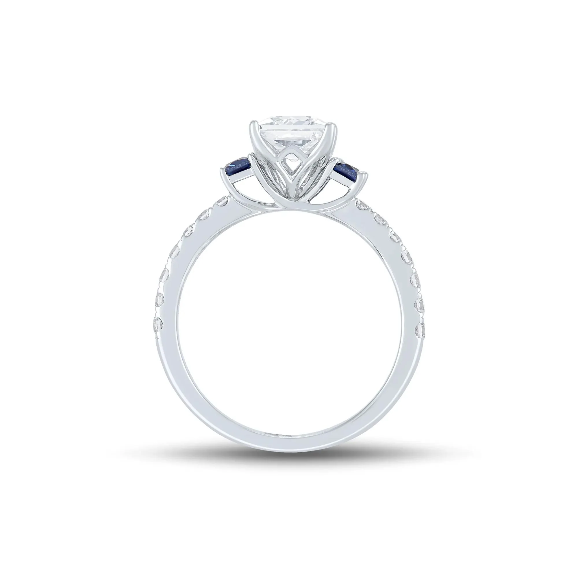 1/2 CT. Tw. Lab Grown Diamond and Blue Sapphire Engagement Ring 10K White Gold Round Brilliant Cut Size 9 1mm - Image 2