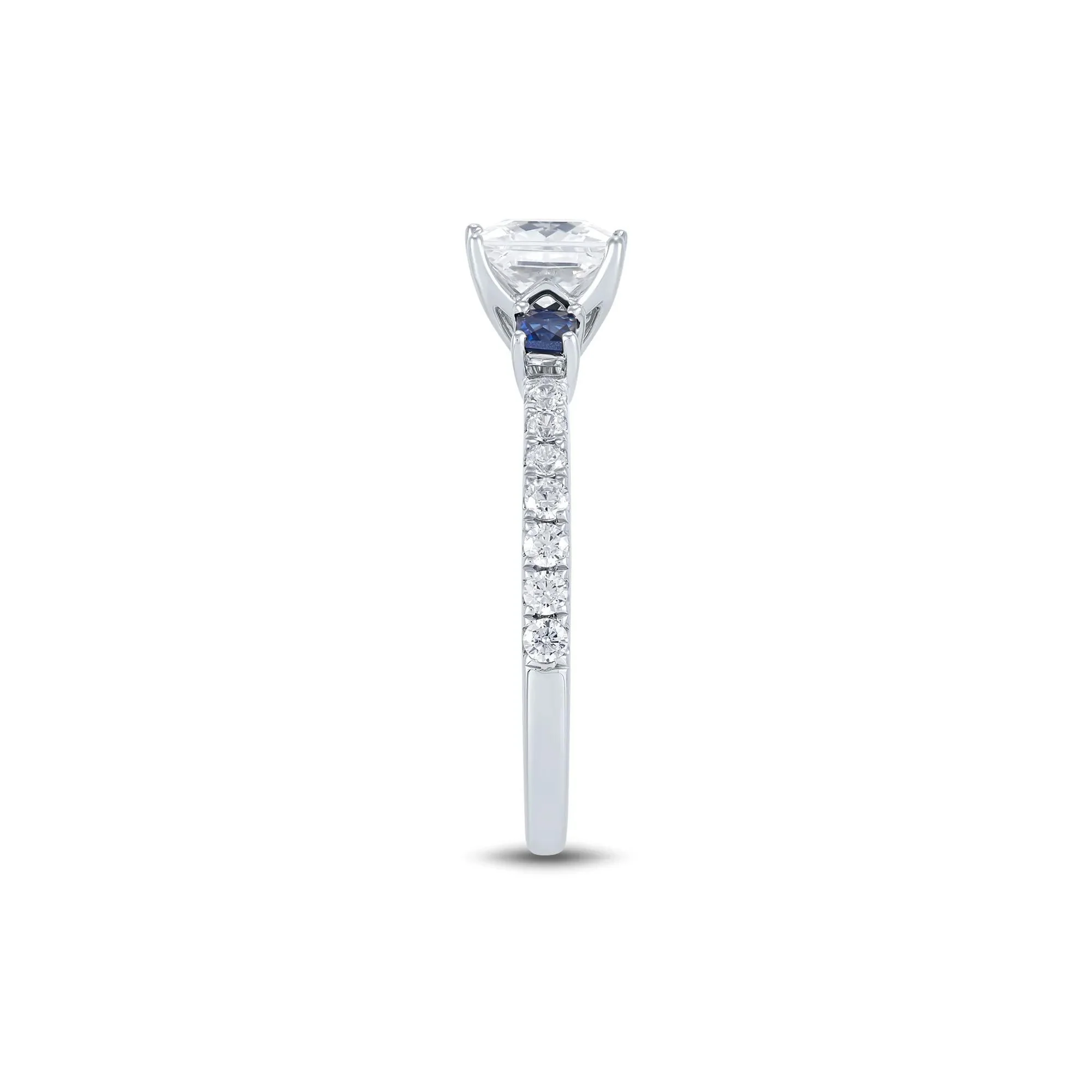 1/2 CT. Tw. Lab Grown Diamond and Blue Sapphire Engagement Ring 10K White Gold Round Brilliant Cut Size 9 1mm - Image 3