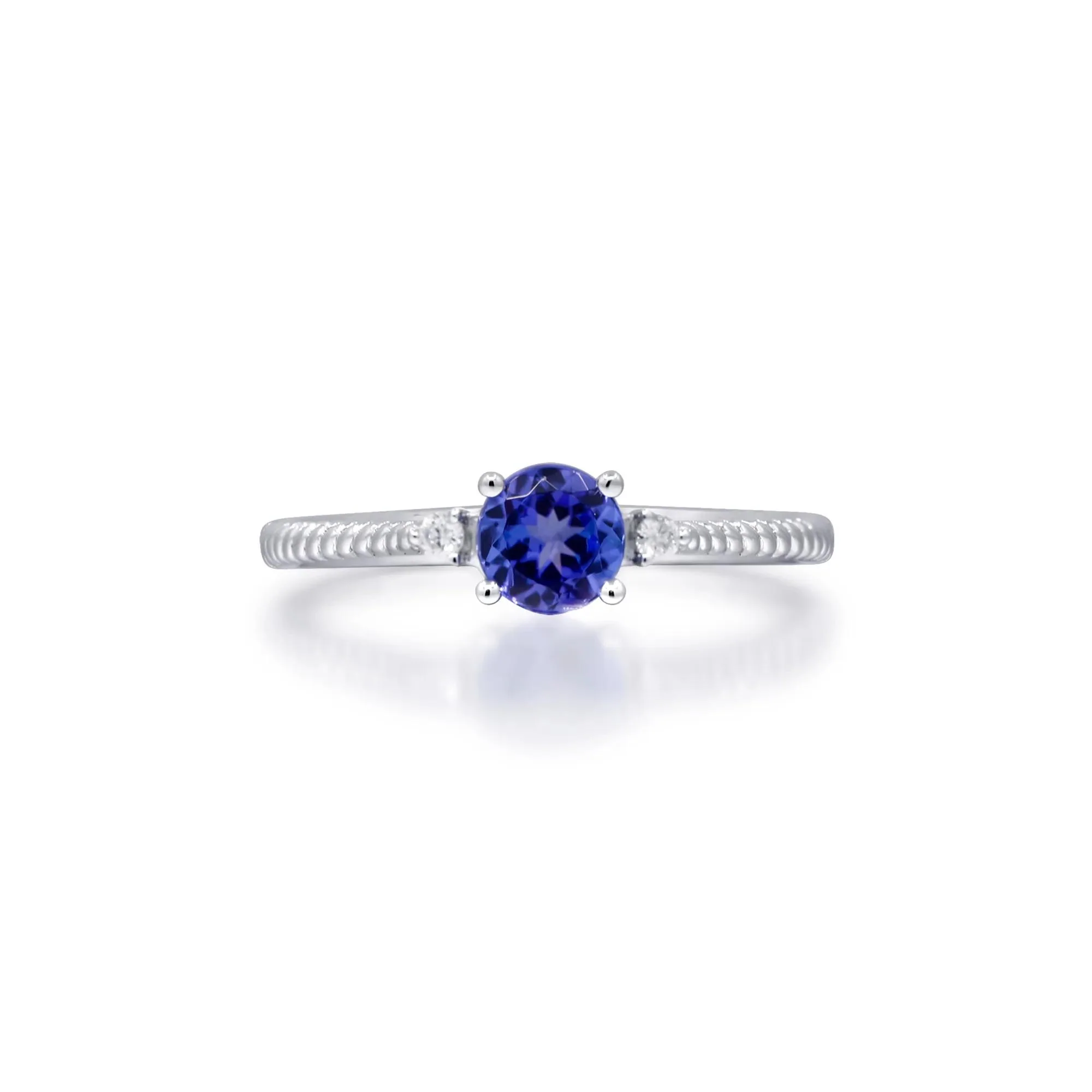 Tanzanite and Diamond Accent Stack Ring 10K White Gold Round Brilliant Cut Size 7 2mm