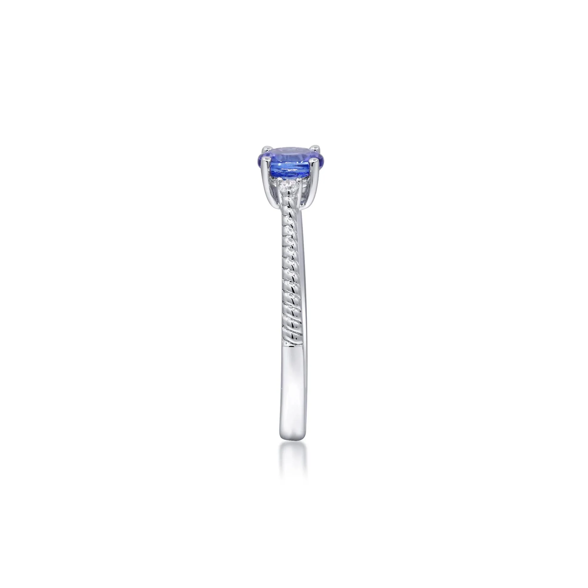 Tanzanite and Diamond Accent Stack Ring 10K White Gold Round Brilliant Cut Size 7 2mm - Image 3