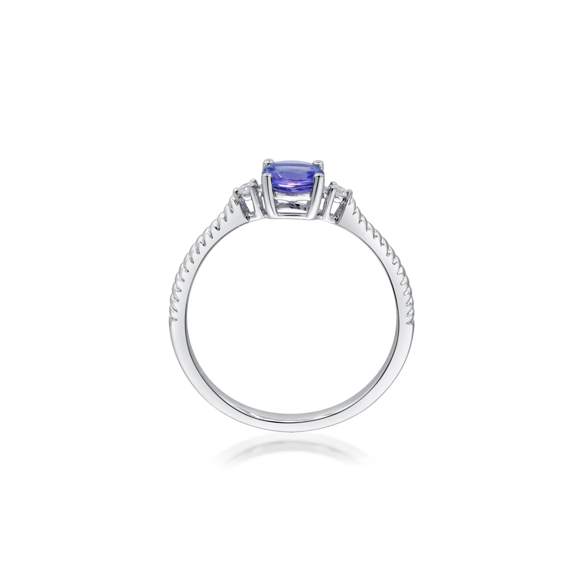 Tanzanite and Diamond Accent Stack Ring 10K White Gold Round Brilliant Cut Size 8.5 2mm - Image 2