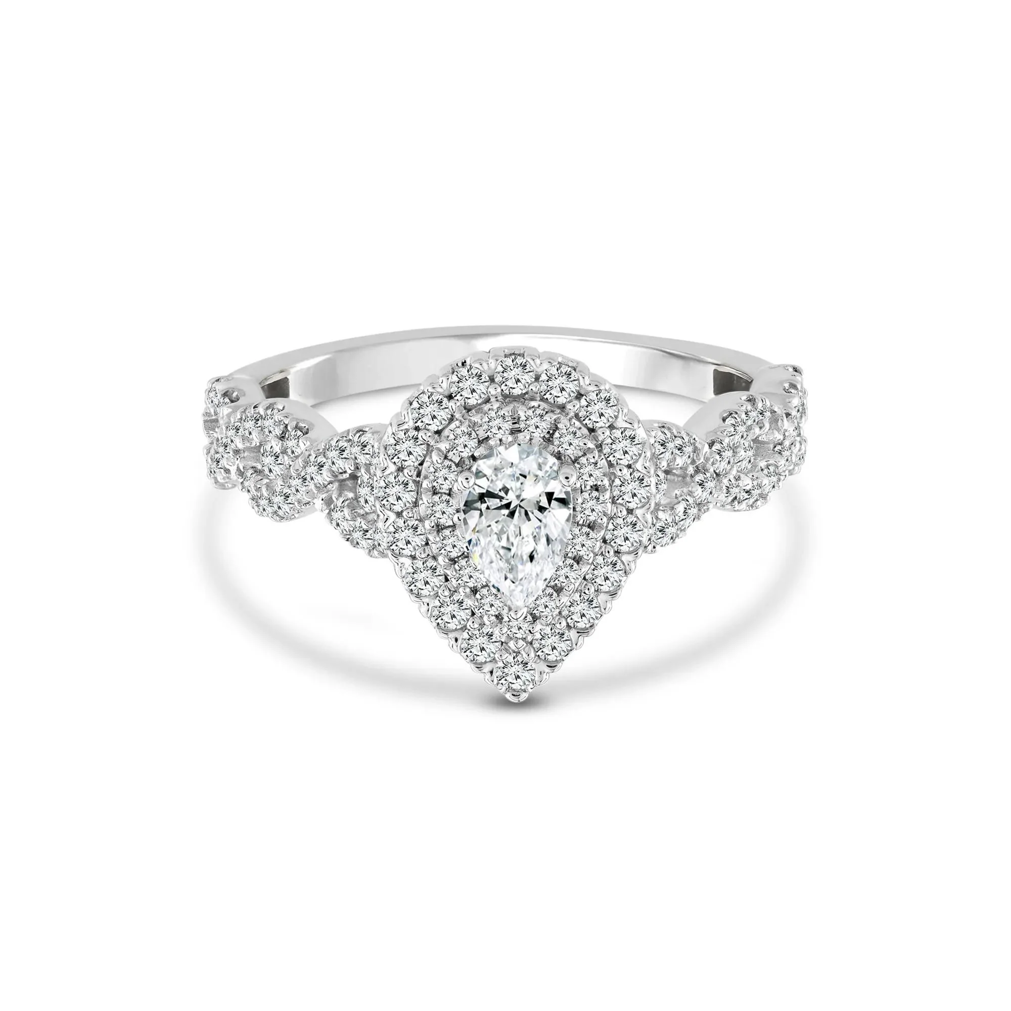 1 CT. Tw. Lab Grown Diamond Pear-Shaped Engagement Ring 10K White Gold Round Brilliant Cut Size 7.5 1mm