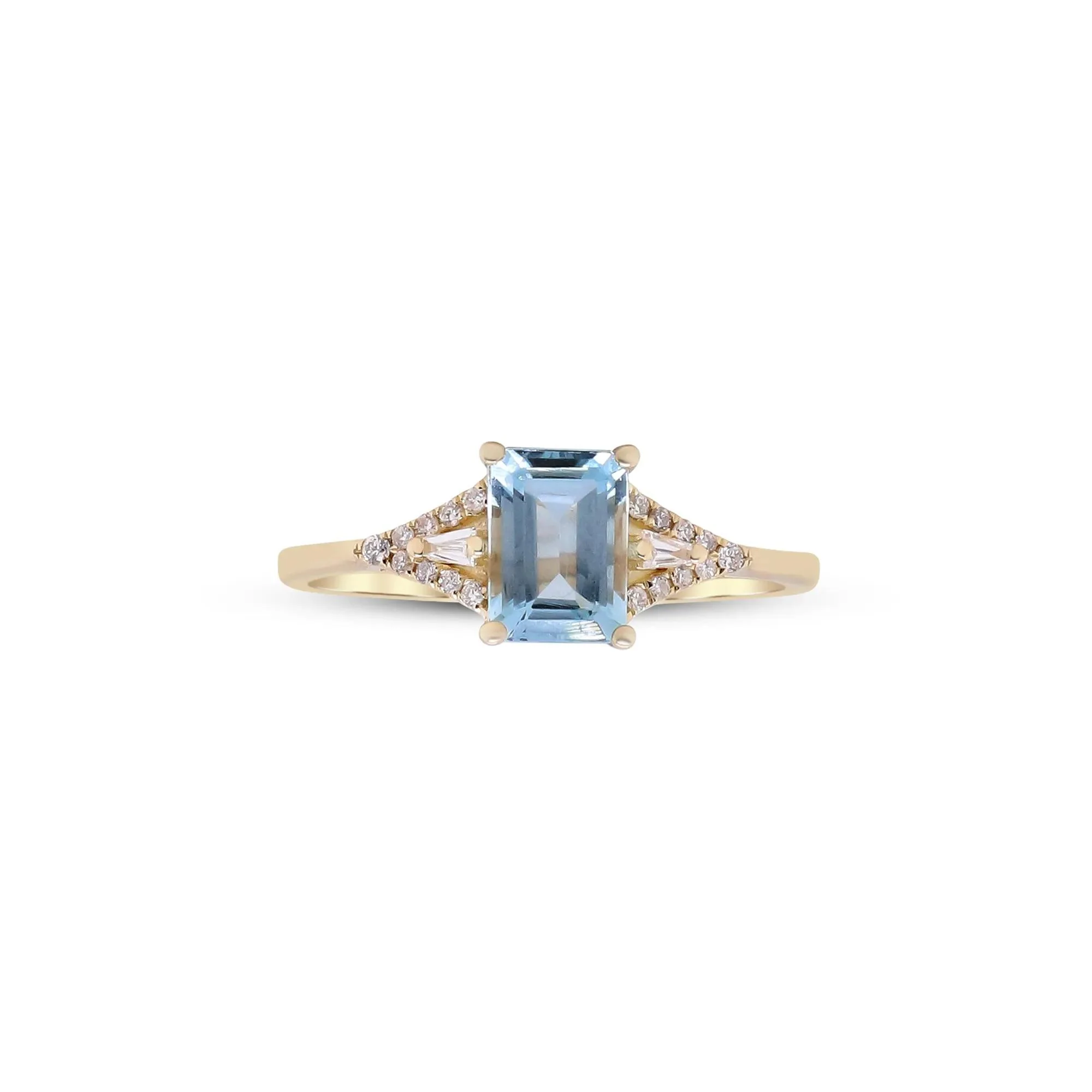 Aquamarine and Diamond Accent Ring 10K Yellow Gold Round Brilliant Cut Size 7.5 2mm