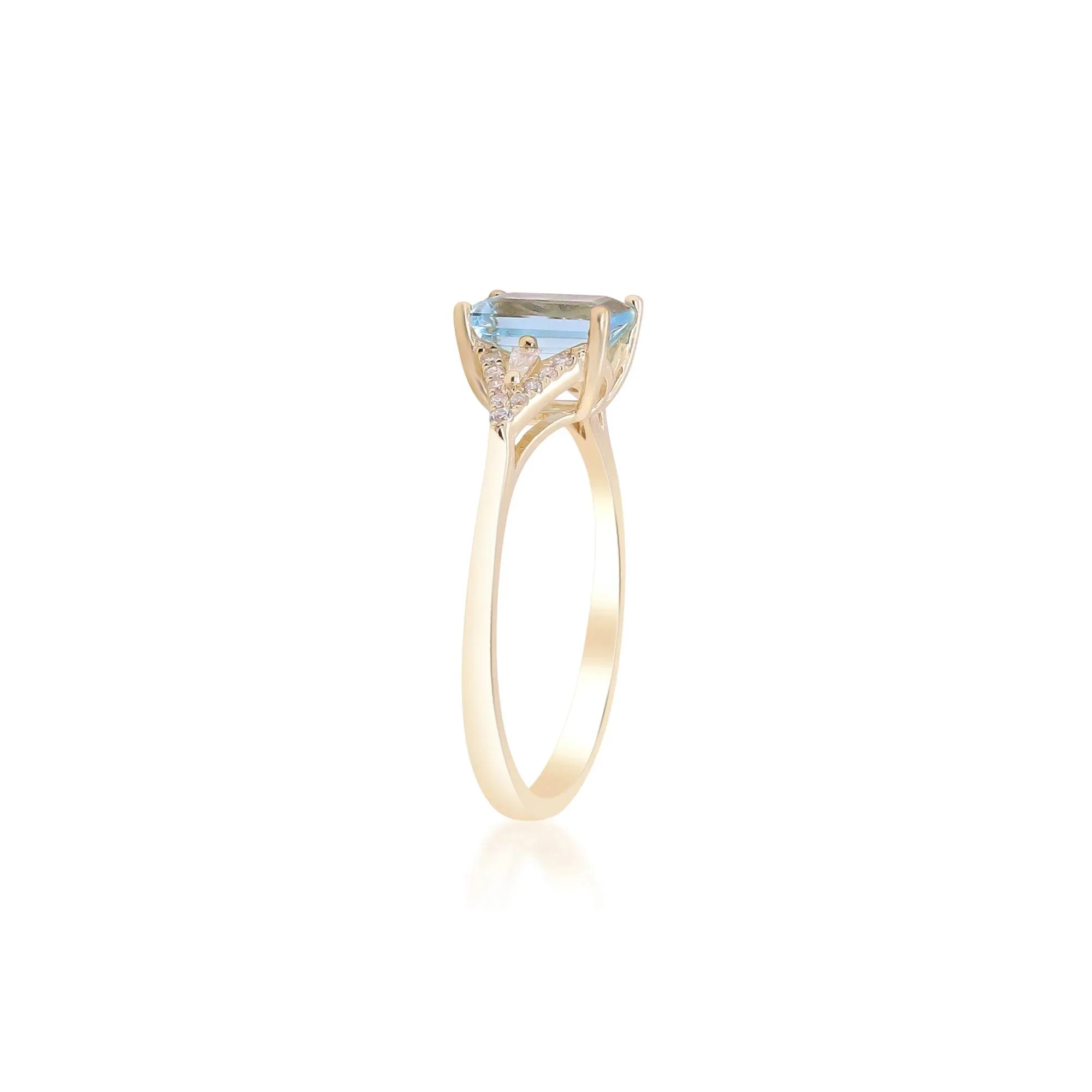 Aquamarine and Diamond Accent Ring 10K Yellow Gold Round Brilliant Cut Size 7.5 2mm - Image 3