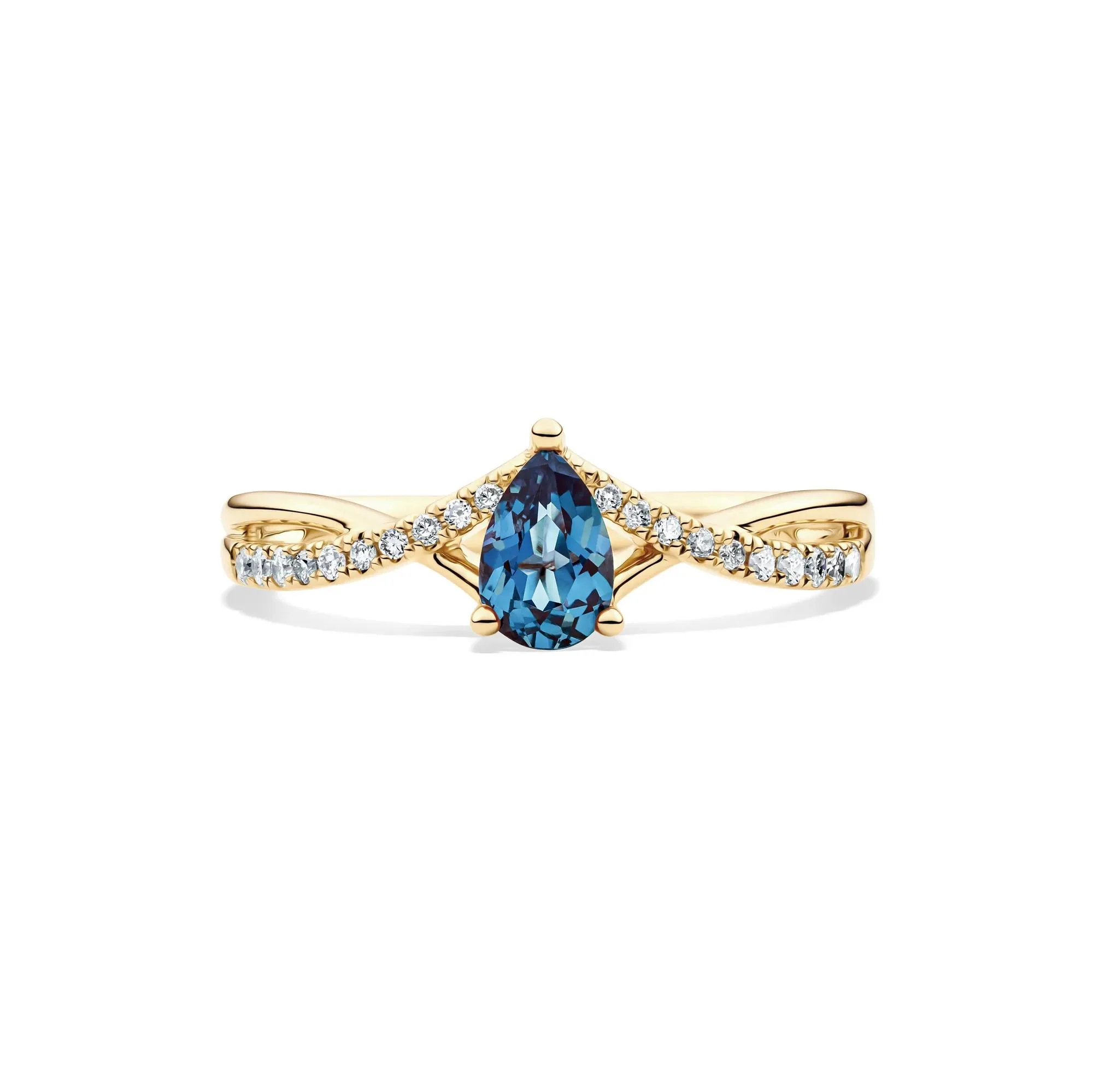 Lab-Created Alexandrite and Diamond Ring 10K Yellow Gold Ring Size 6.5 6mm