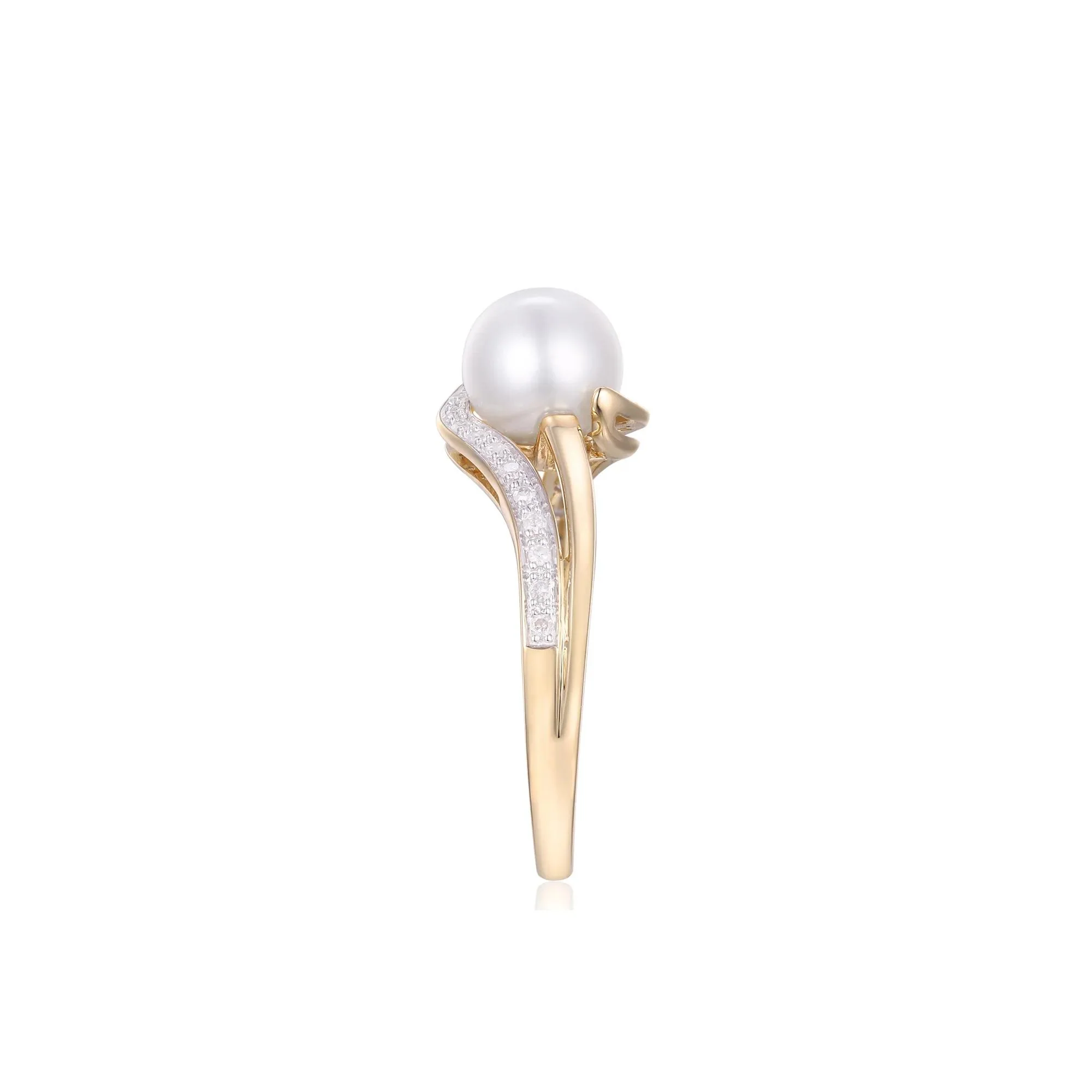 1/10 CT. Tw. Freshwater Cultured Pearl and Diamond Ring 10K Yellow Gold Size 7.5 - Image 3