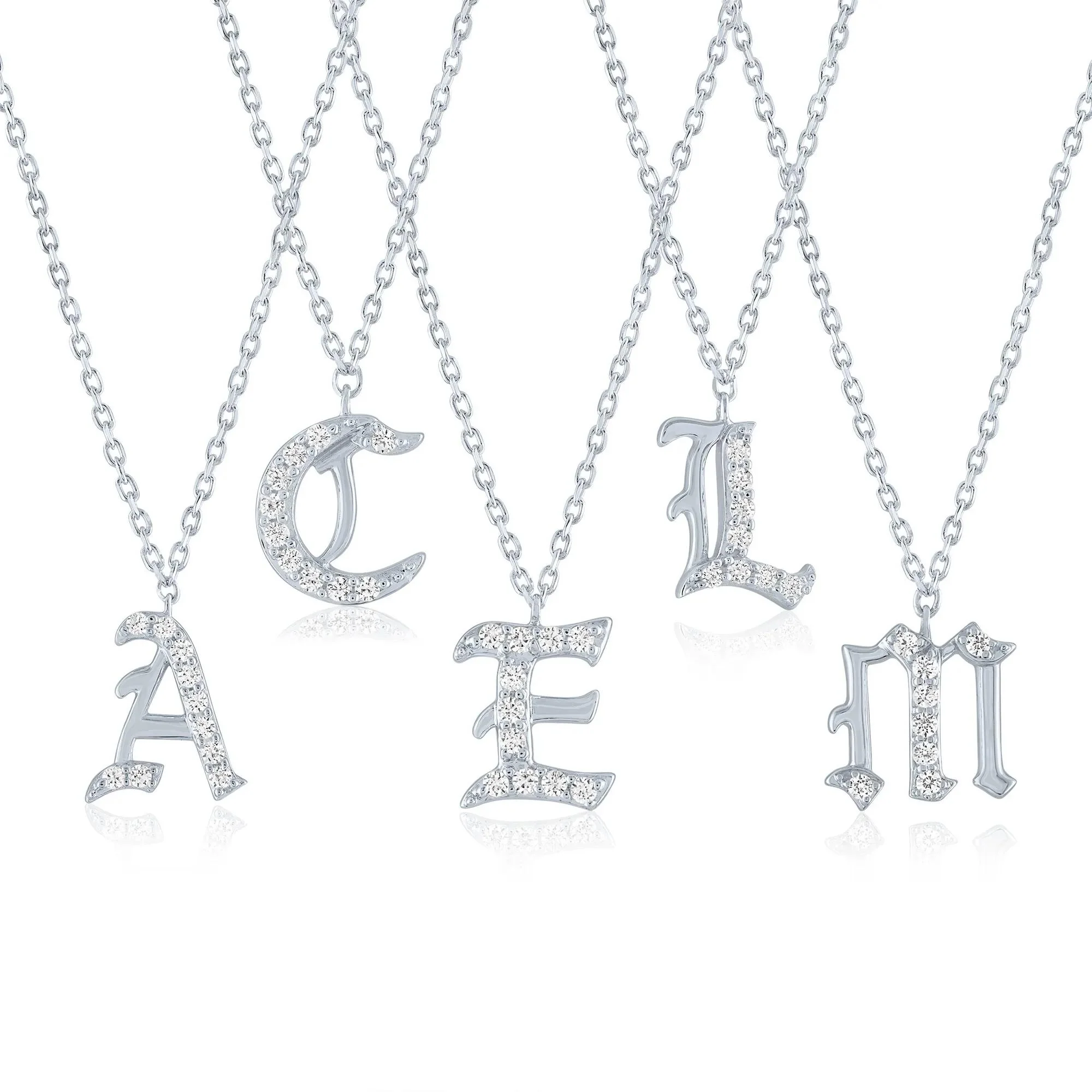 Diamond Accent Gothic Script N Initial Pendant Necklace .925 Sterling Silver White Size 18" - Image 3