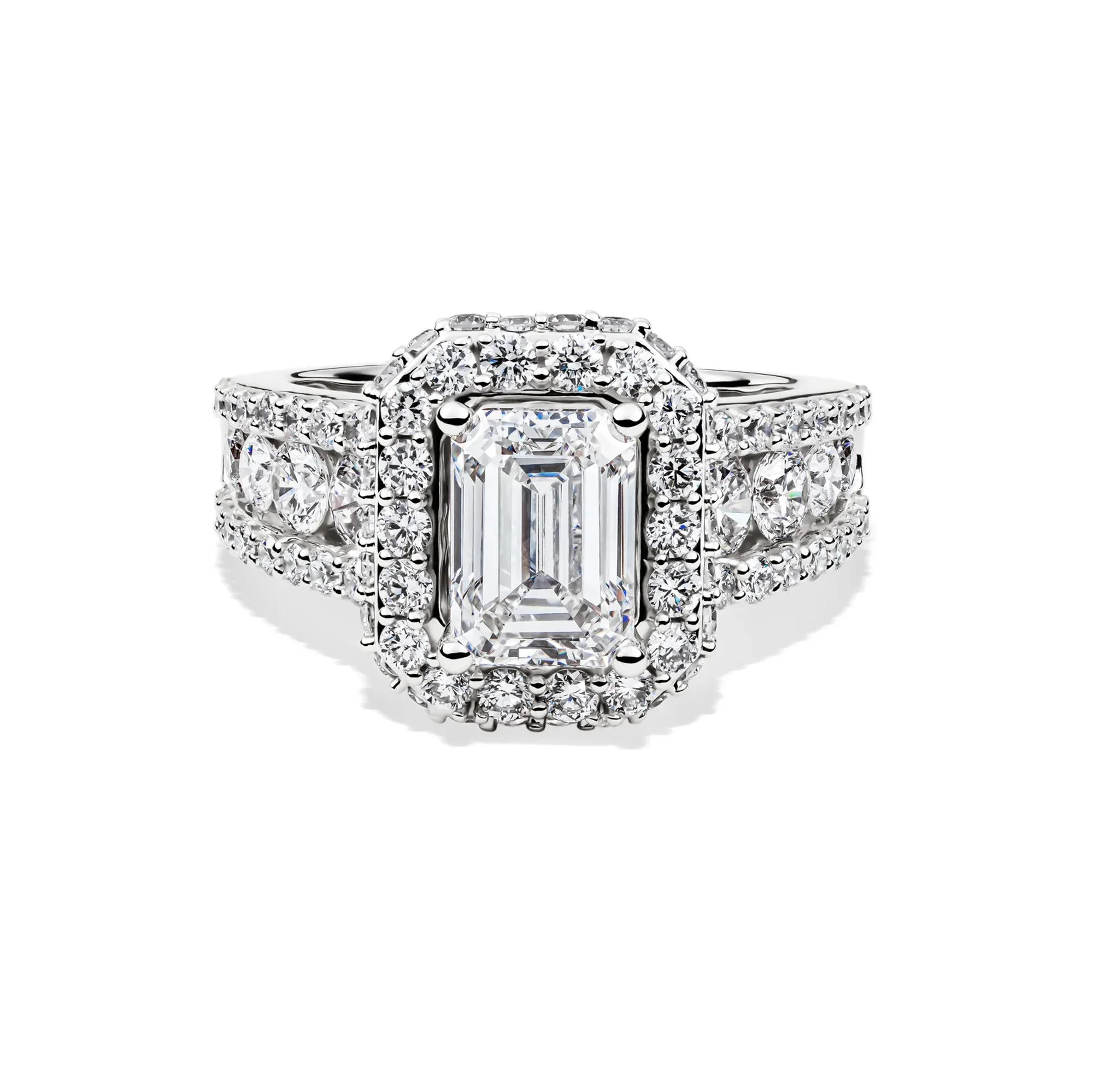 4 CT. Tw. Lab Grown Diamond Emerald-Cut Halo Engagement Ring 14K White Gold Size 6