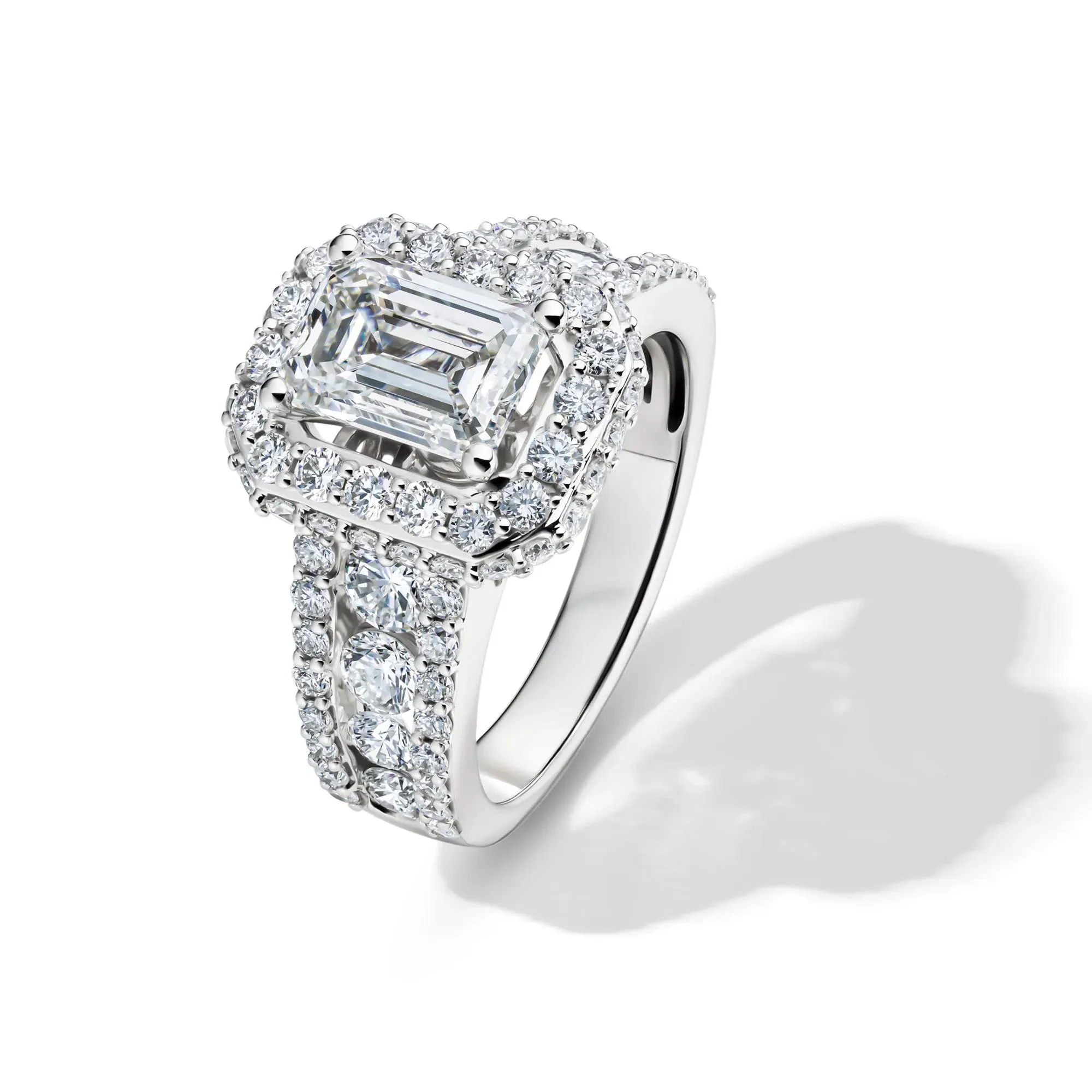 4 CT. Tw. Lab Grown Diamond Emerald-Cut Halo Engagement Ring 14K White Gold Size 8 - Image 4