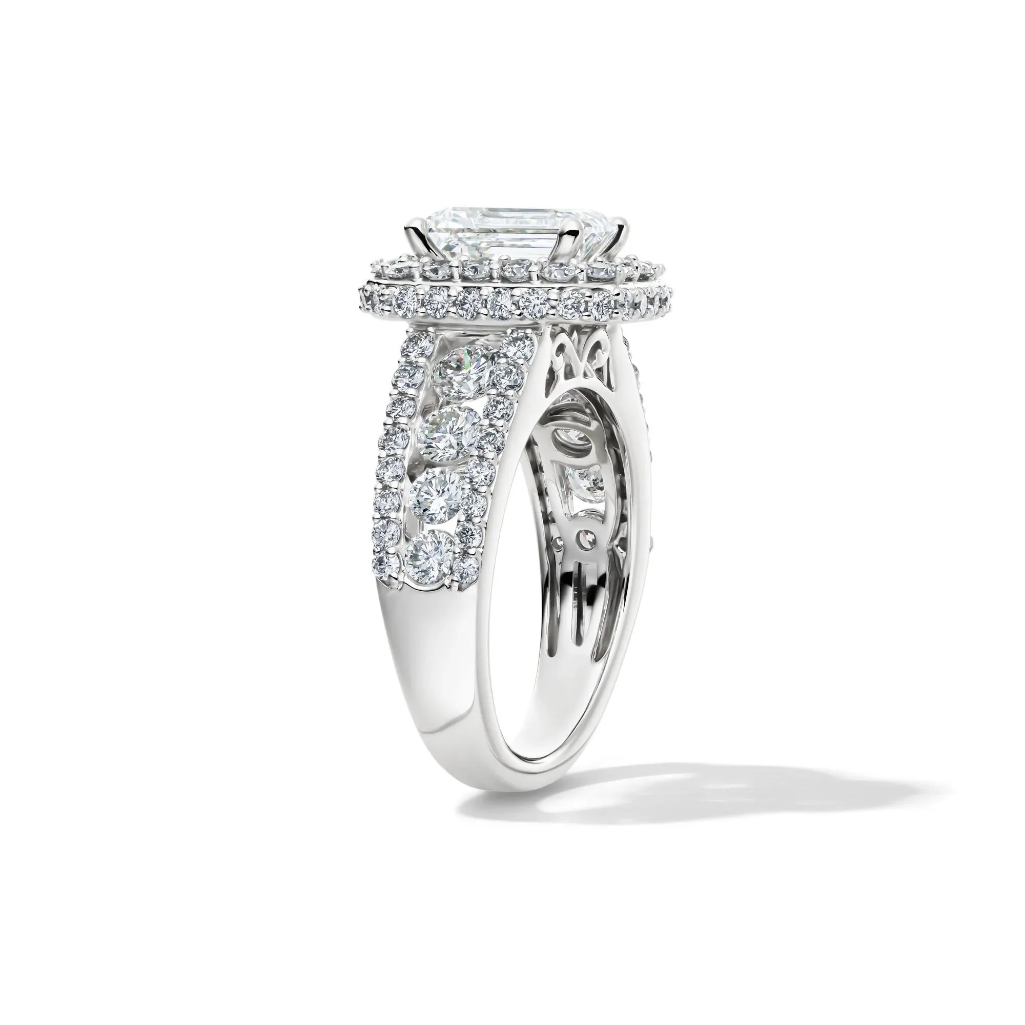 4 CT. Tw. Lab Grown Diamond Emerald-Cut Halo Engagement Ring 14K White Gold Size 8.5 - Image 3