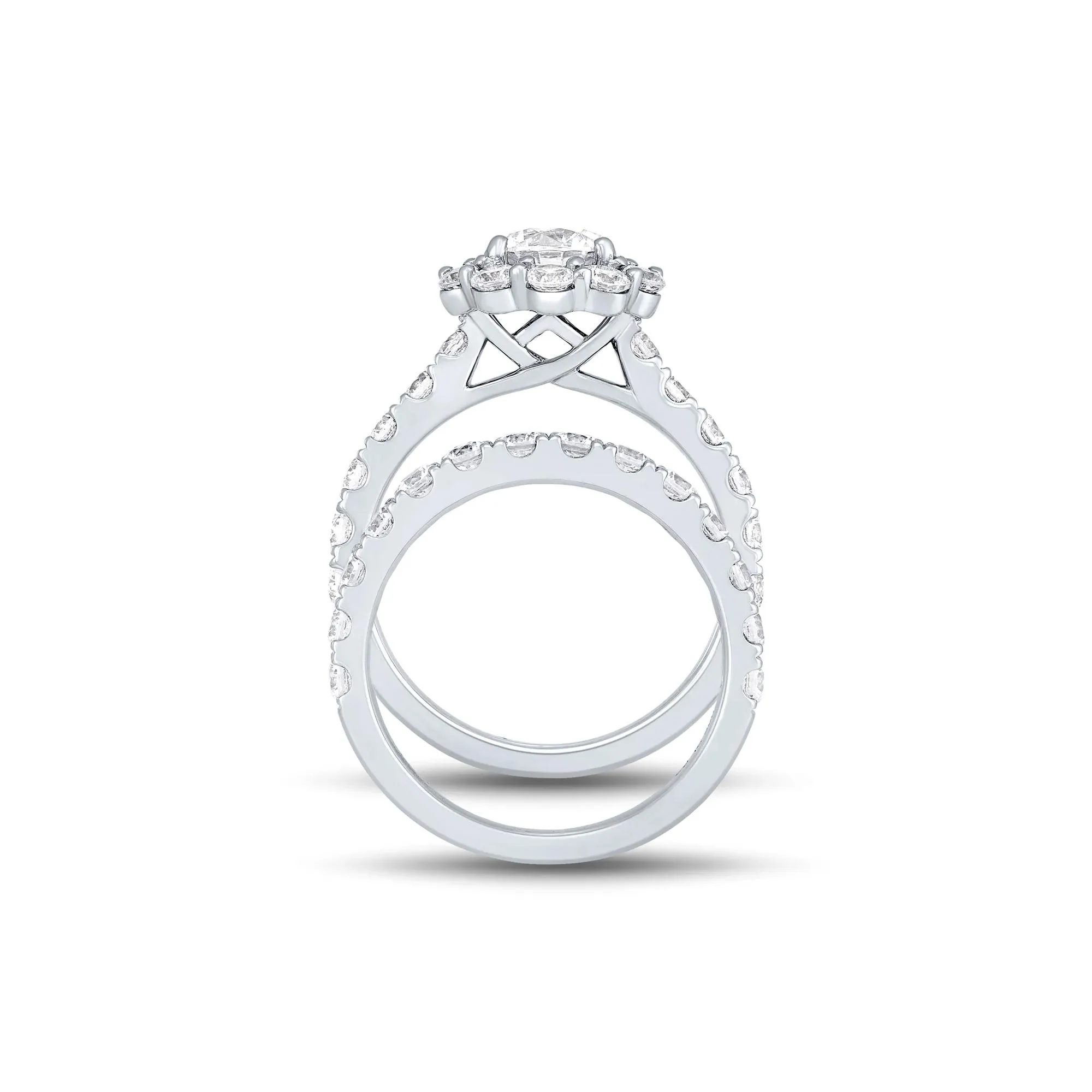 3 CT. Tw. Lab Grown Diamond Round Halo Bridal Set 14K White Gold Ring Round Brilliant Cut Size 7 1mm - Image 3