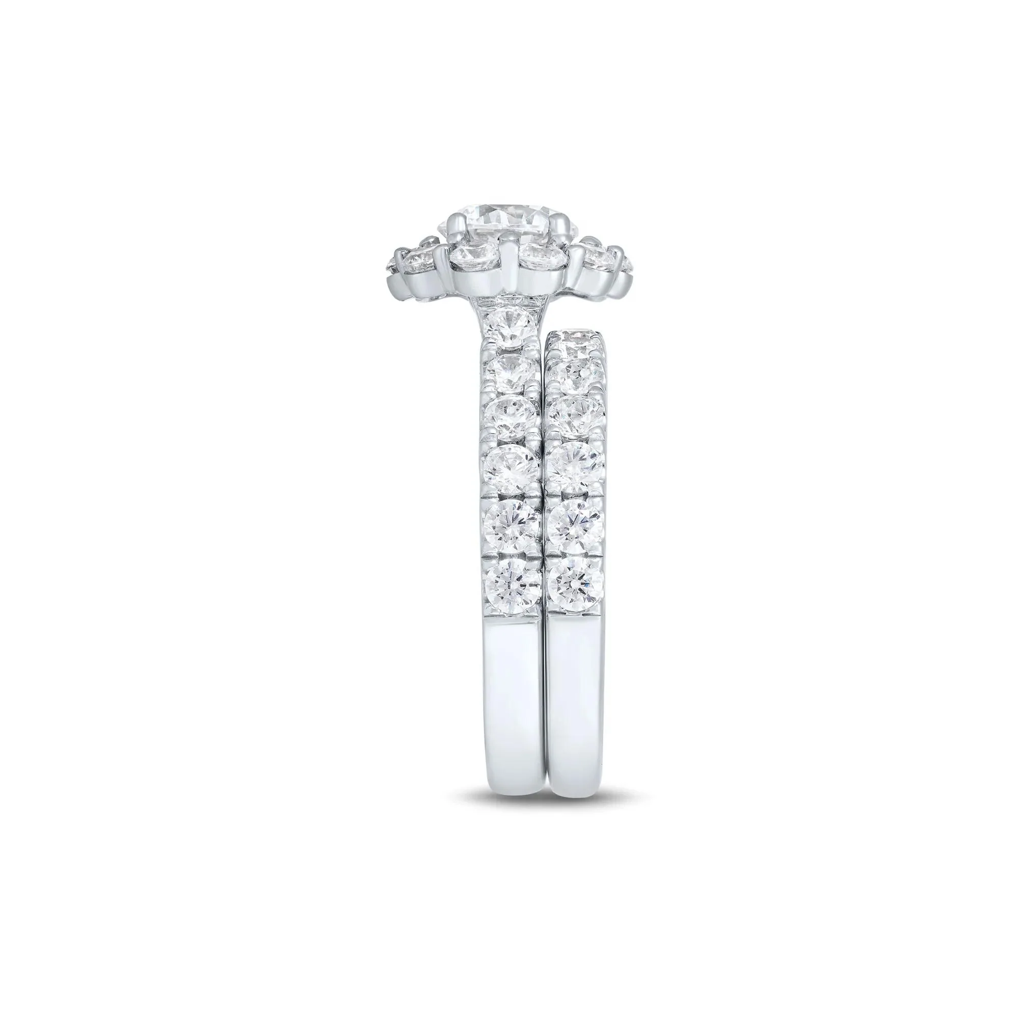 3 CT. Tw. Lab Grown Diamond Round Halo Bridal Set 14K White Gold Ring Round Brilliant Cut Size 8 1mm - Image 4