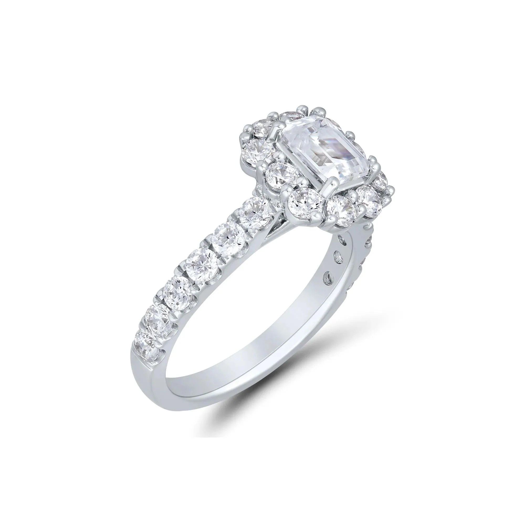 3 CT. Tw. Lab Grown Diamond Emerald-Cut Bridal Set 14K White Gold Ring Round Brilliant Cut Size 6.5 1mm - Image 5