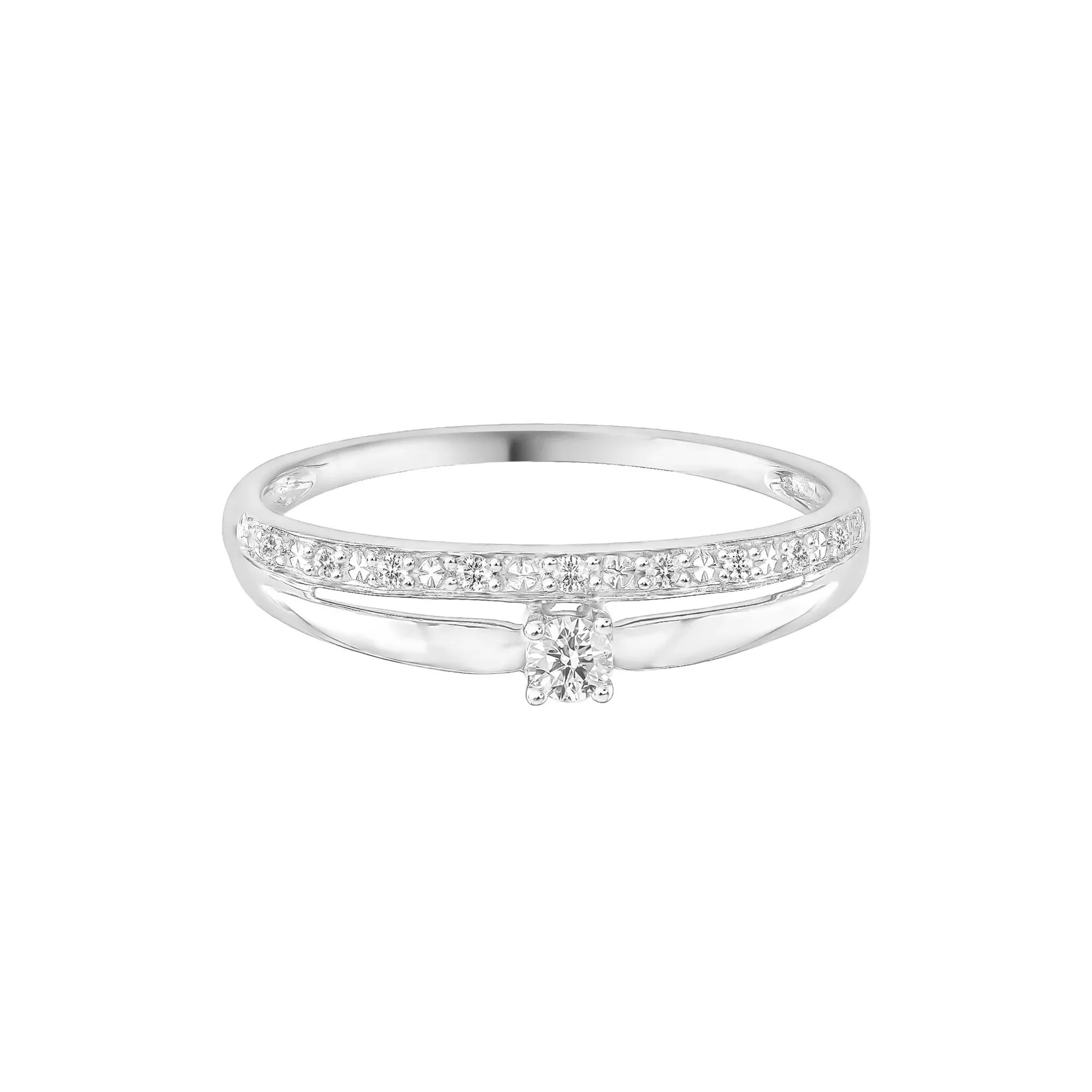 1/10 CT. Tw. Diamond Two-Row Stack Band Ring 10K White Gold Round Brilliant Cut Size 7.5 4mm