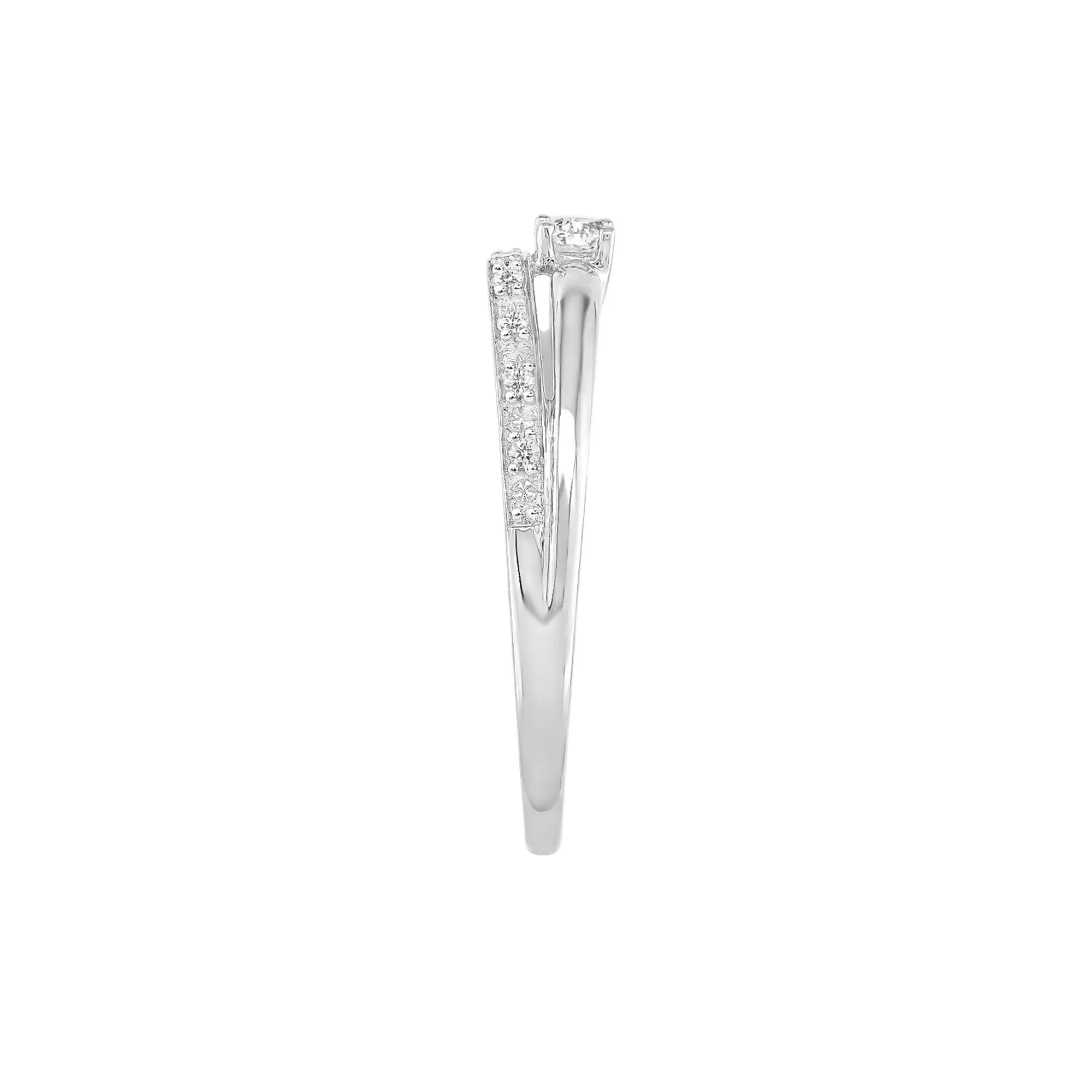 1/10 CT. Tw. Diamond Two-Row Stack Band Ring 10K White Gold Round Brilliant Cut Size 8.5 4mm - Image 3