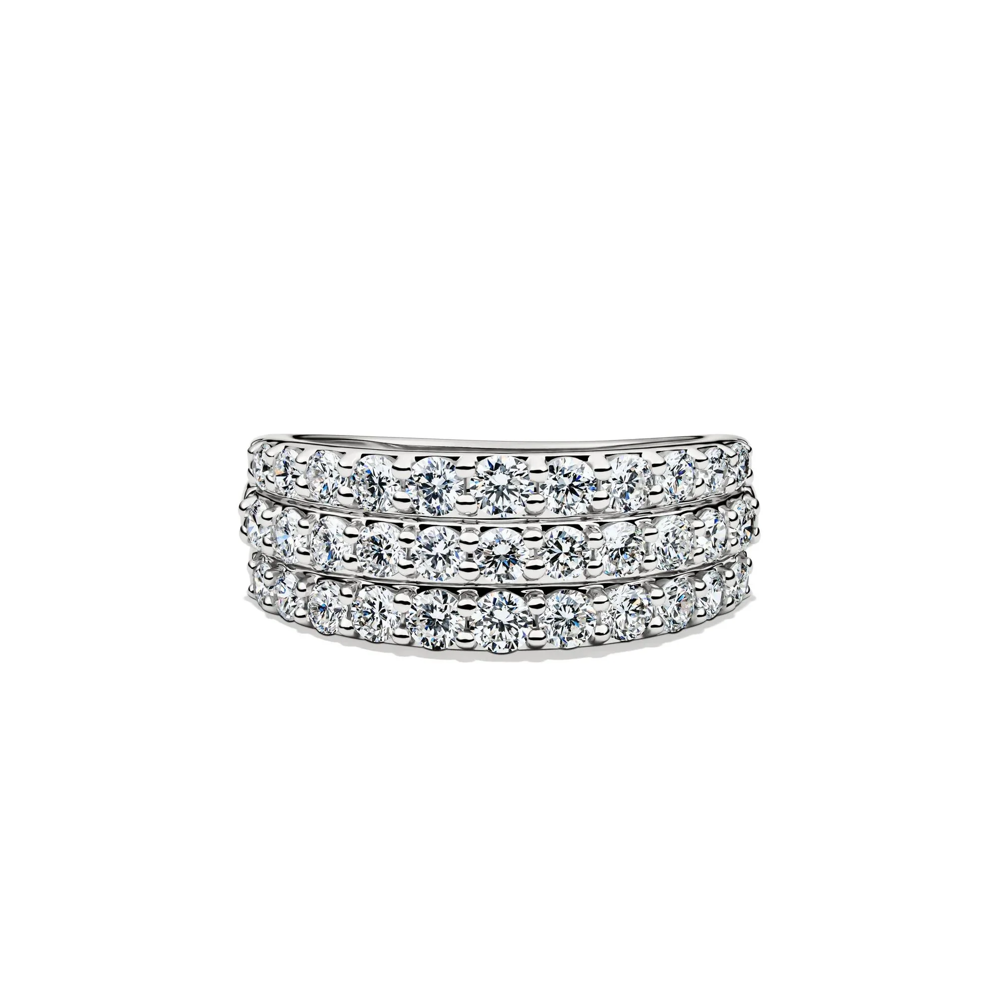 1/2 CT. Tw. Lab Grown Diamond Three-Row Band Ring 10K White Gold Round Brilliant Cut Size 8 8mm