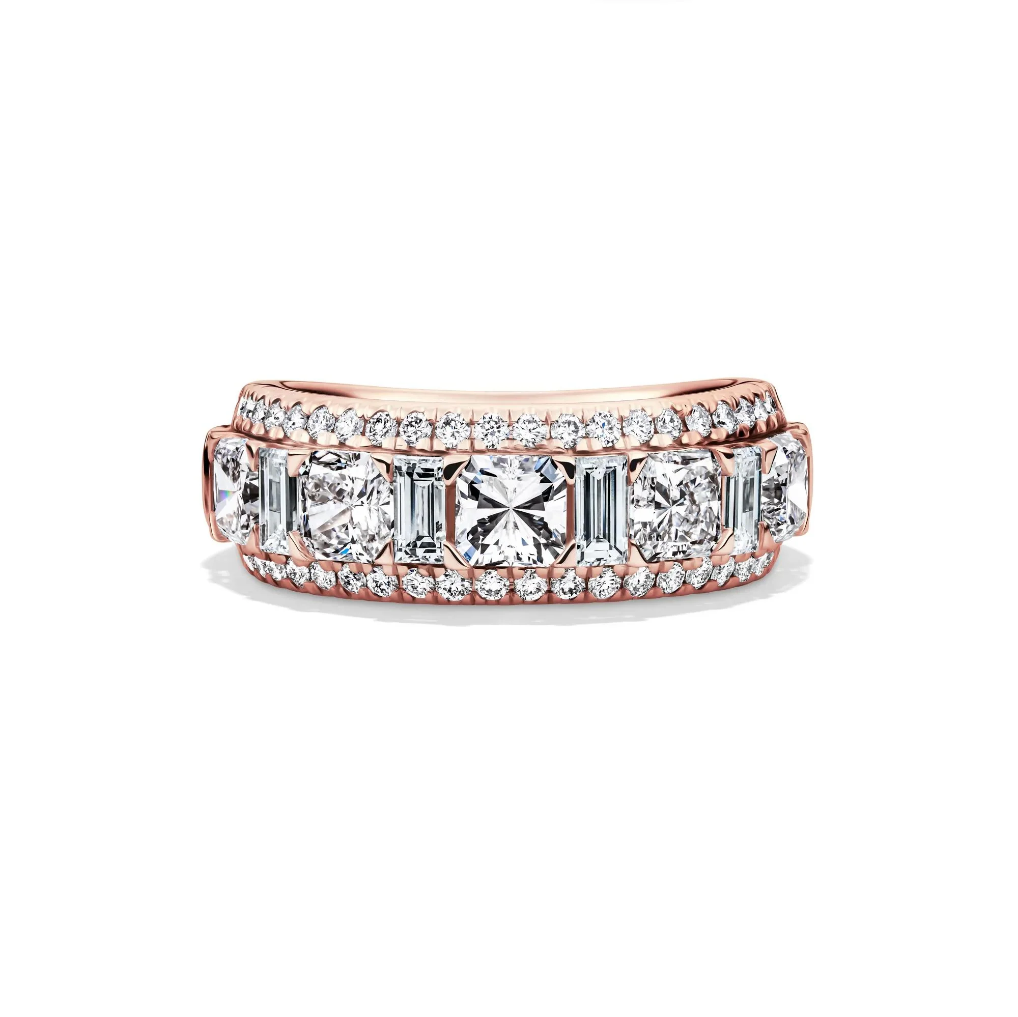 3 CT. Tw. Lab Grown Diamond Multi-Row Anniversary Band Ring 14K Rose Gold Size 6 7mm