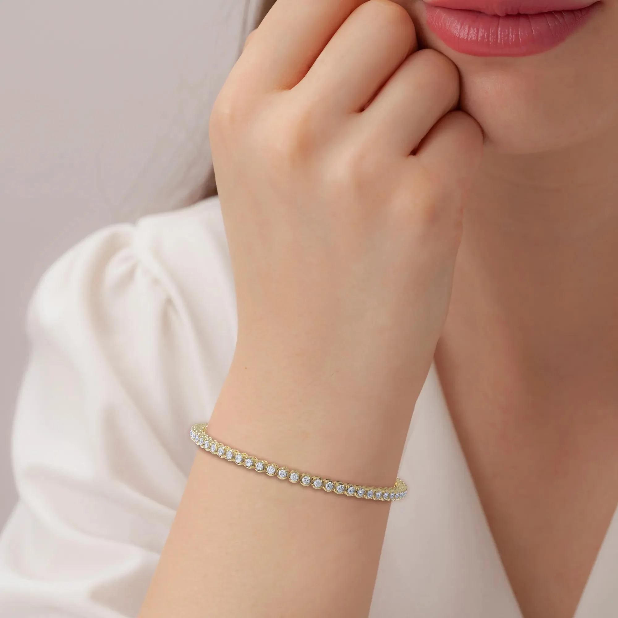 3 CT. Tw. Lab Grown Diamond Tennis Bracelet 14K Yellow Gold Size 2.00mm - Image 4