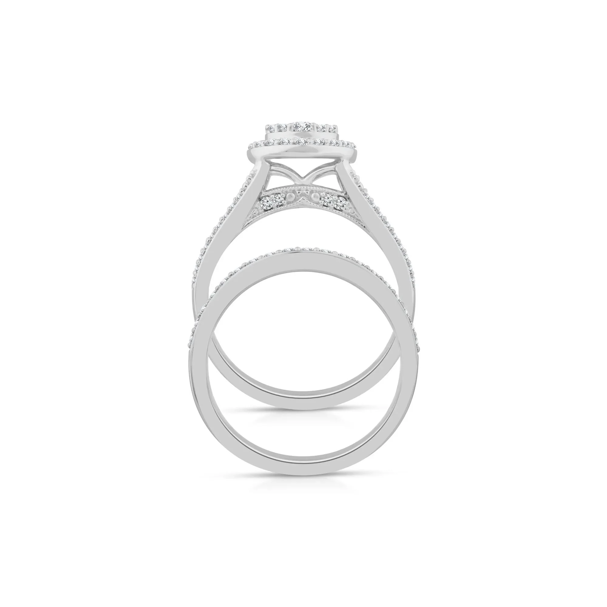 1/2 CT. Tw. Pear-Shaped Diamond Engagement Ring Set 10K White Gold Round Brilliant Cut Size 6 2mm - Image 2