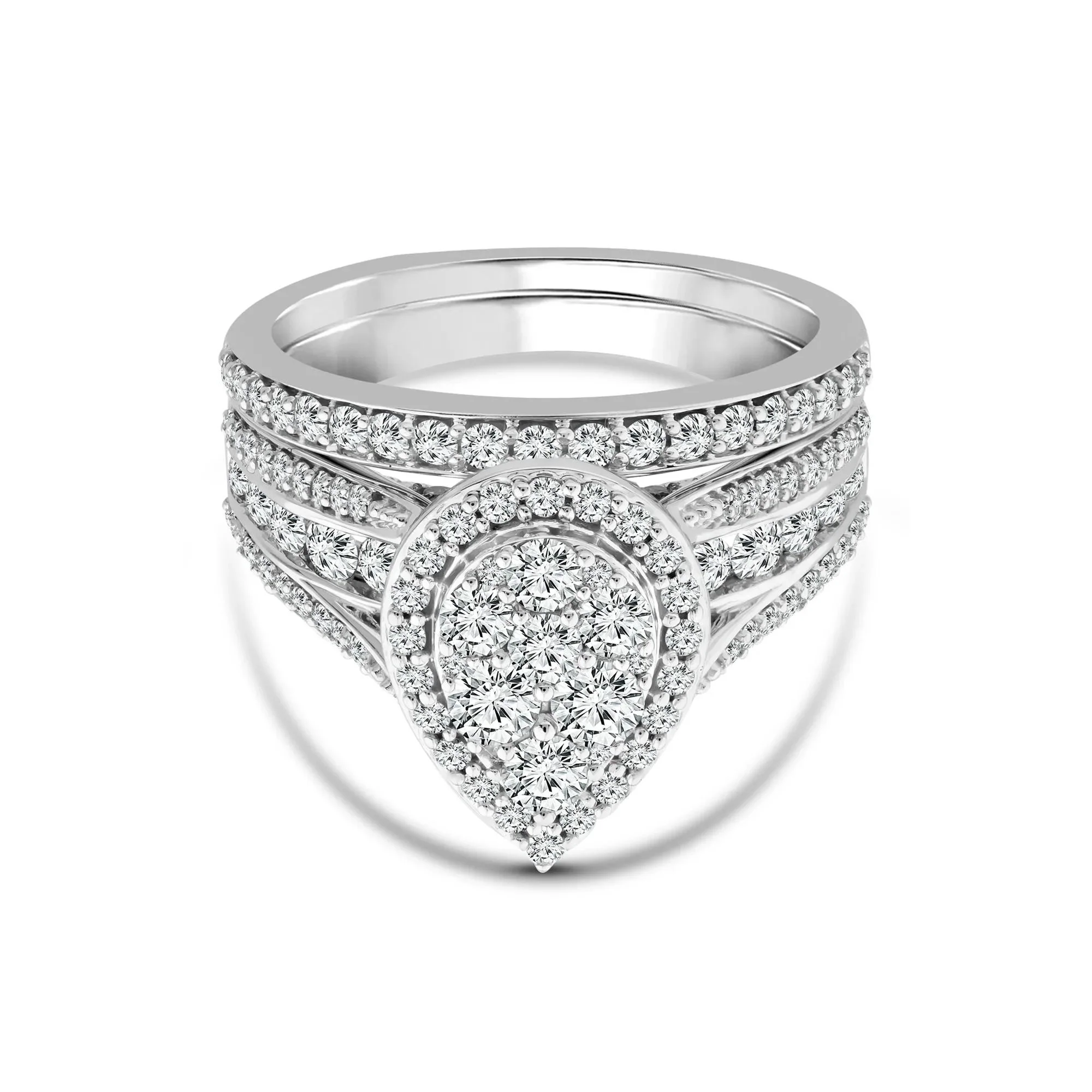 1/2 CT. Tw. Pear-Shaped Diamond Engagement Ring Set 10K White Gold Round Brilliant Cut Size 7 2mm